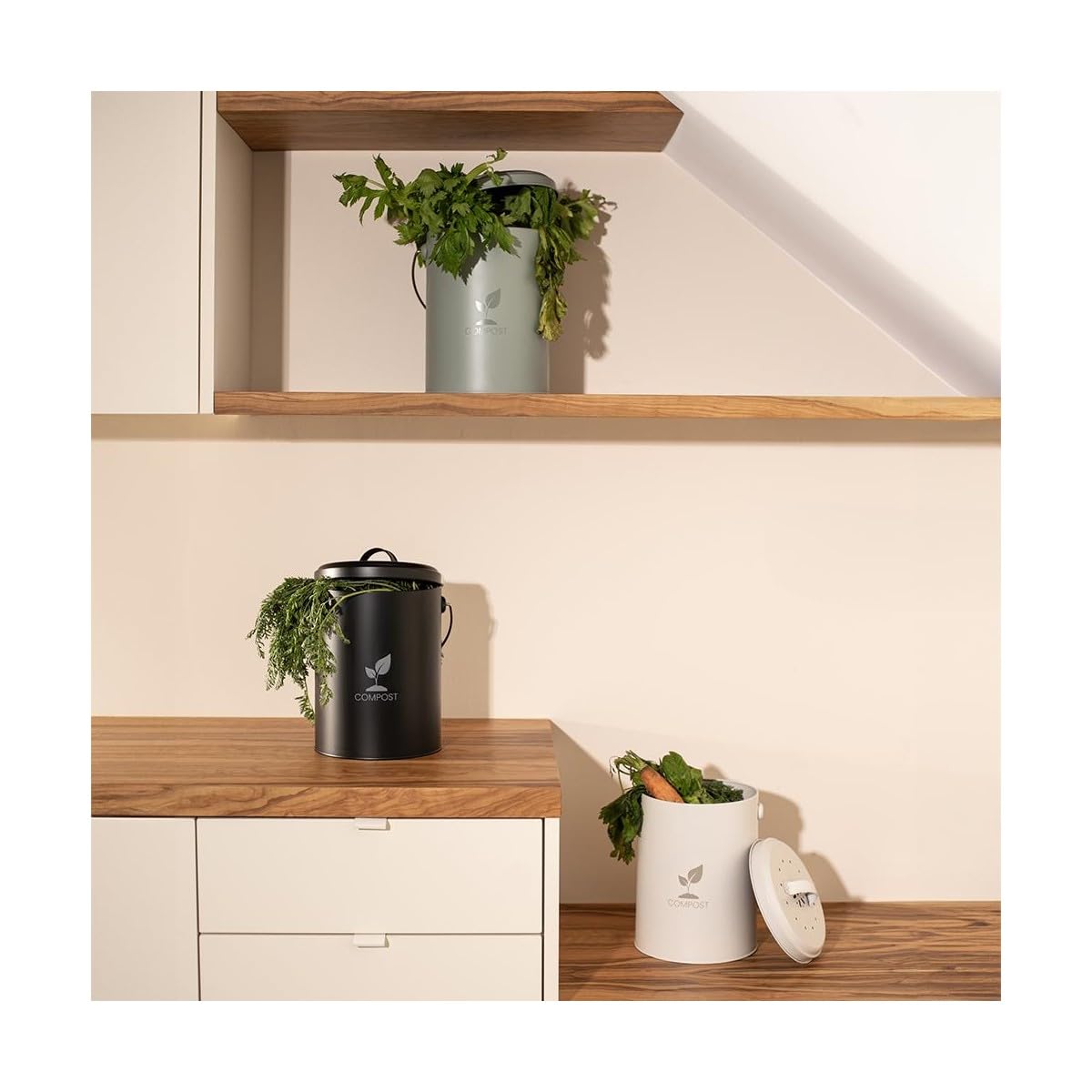 Livoo - MES154C 6L Kitchen Compost Bucket, cream - Image 2