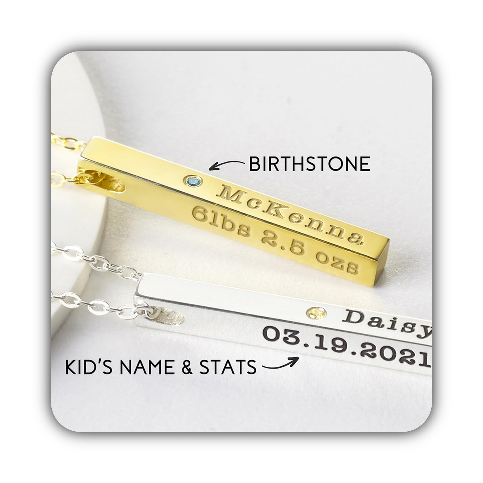 Nuevo madre joya, barra collar con nombre, datos de nacimiento collar primeriza mamá fiesta prenatal Día de la Madre Navidad cumpleaños aniversario