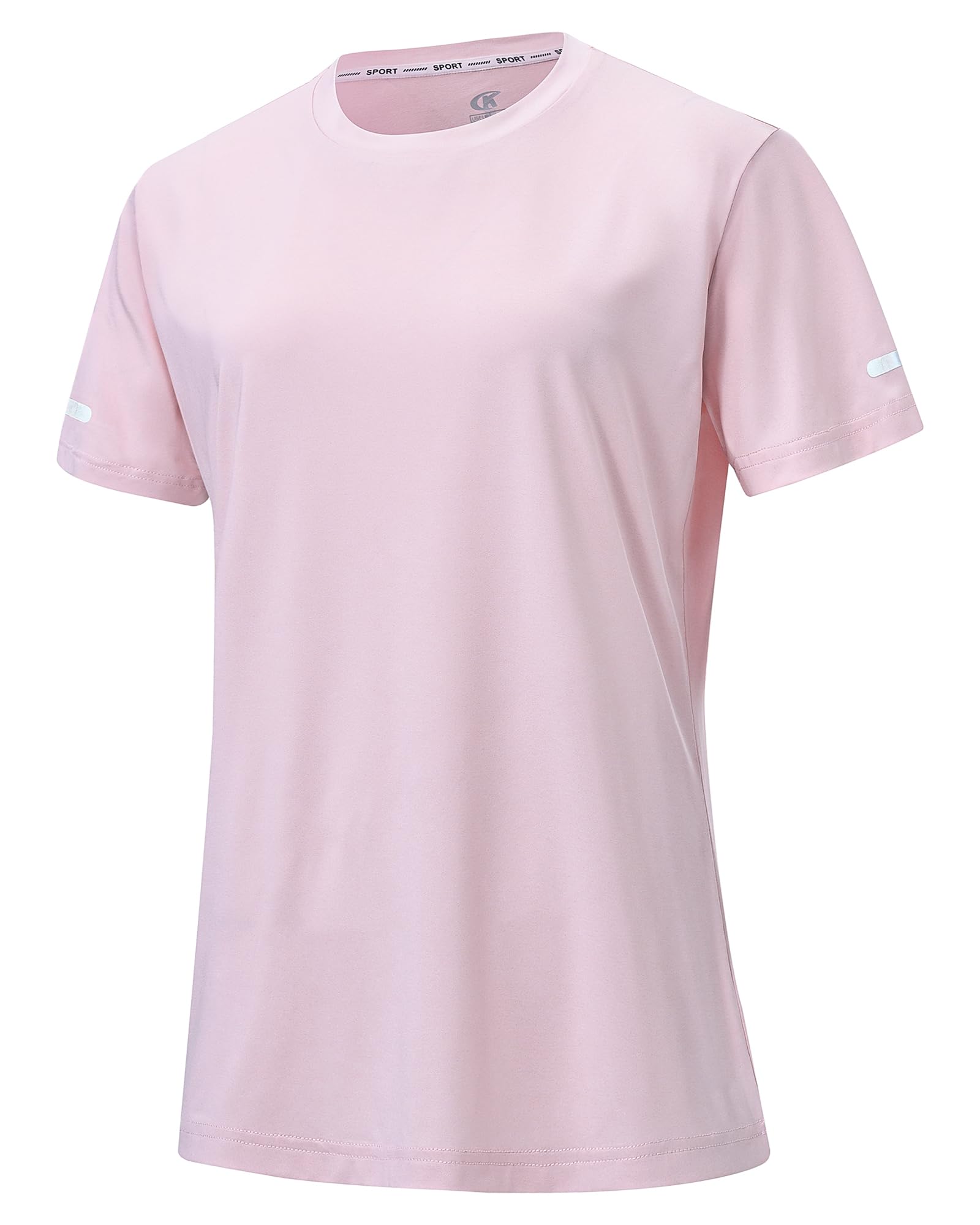 Tyhengta Damen Leichtes Sportshirt Schnell Trocknend Kurzarm Rundhals für Laufen Fitness Training mit Reflektierenden Streifen und UPF50+ Sonnenschutz