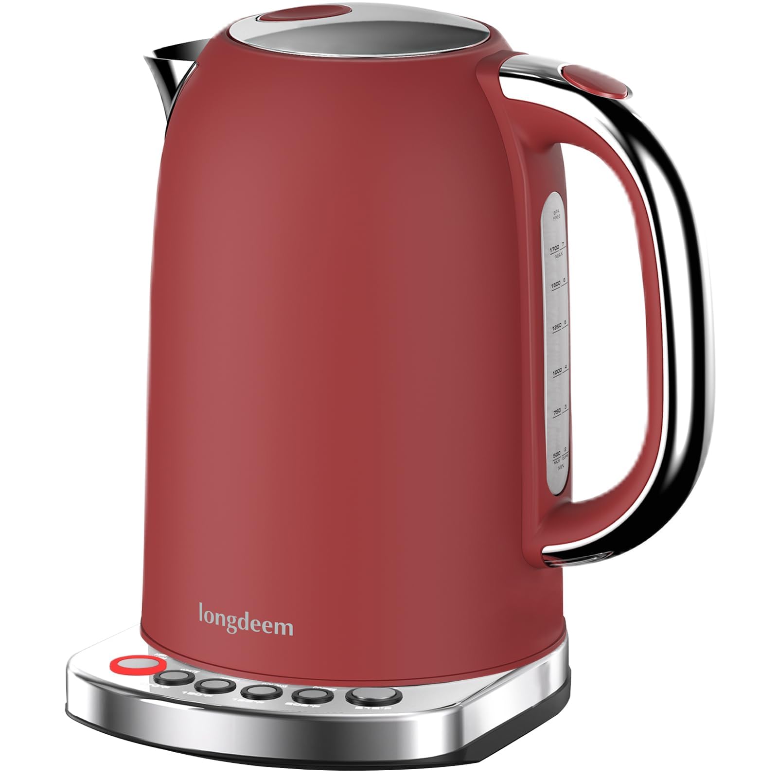 Electric Tea Kettle for Boiling Water with Temperature Control, 5 Presets and Keep Warm Function for Coffee/Tea Brewing, Stainless Steel Water Boiler, High Power 1500W/1.7L, Red