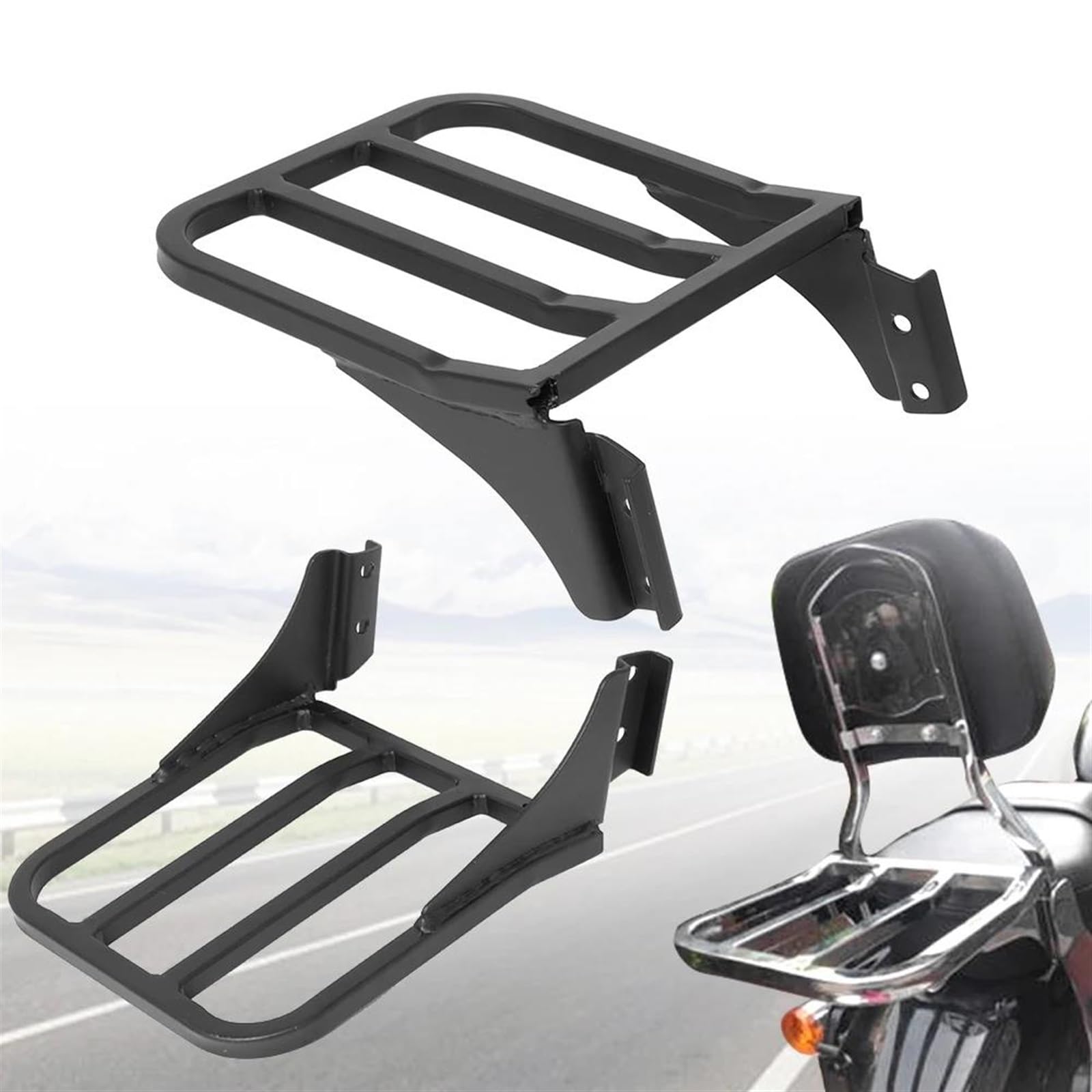 Portaequipajes con Respaldo De Barra Sissy para Motocicleta para Harley Sportster XL883 2004-2017 Dyna Street Bob Low Rider 2006-17 Softail 84-05 Rejillas portaequipaje(Negro)