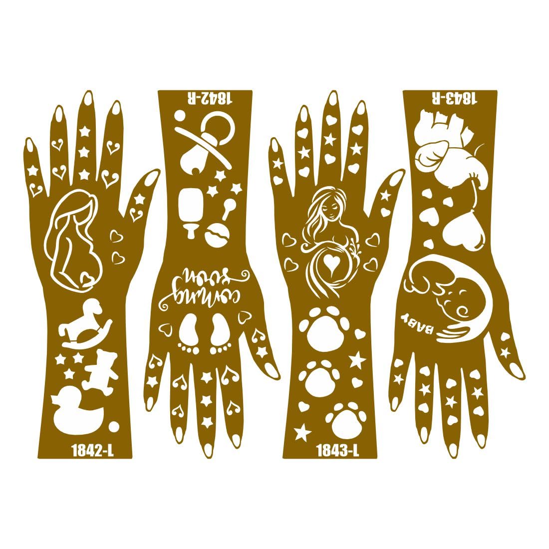 VOORKOMS Elephant Baby And Toys Pattern Mehndi Stencil Sticker Combo Pack For Baby Shower-image-17