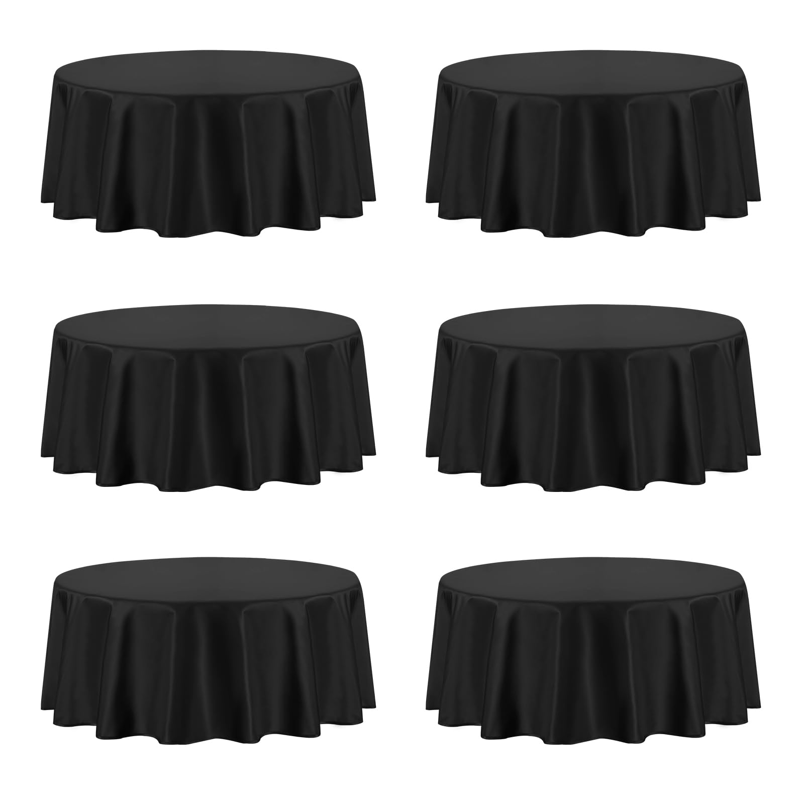 PureFit 6 Pack Black Round Table Cloths 120 Inch