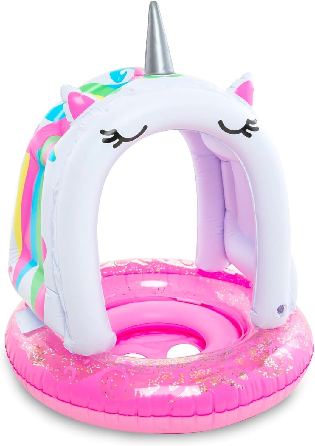 Floatey Baby Water Float with Glitter Inside - Inflatable Baby Float | Children Floatey in Pink Blue | Cute Pool Float for Infants and Kids Ages 1-3