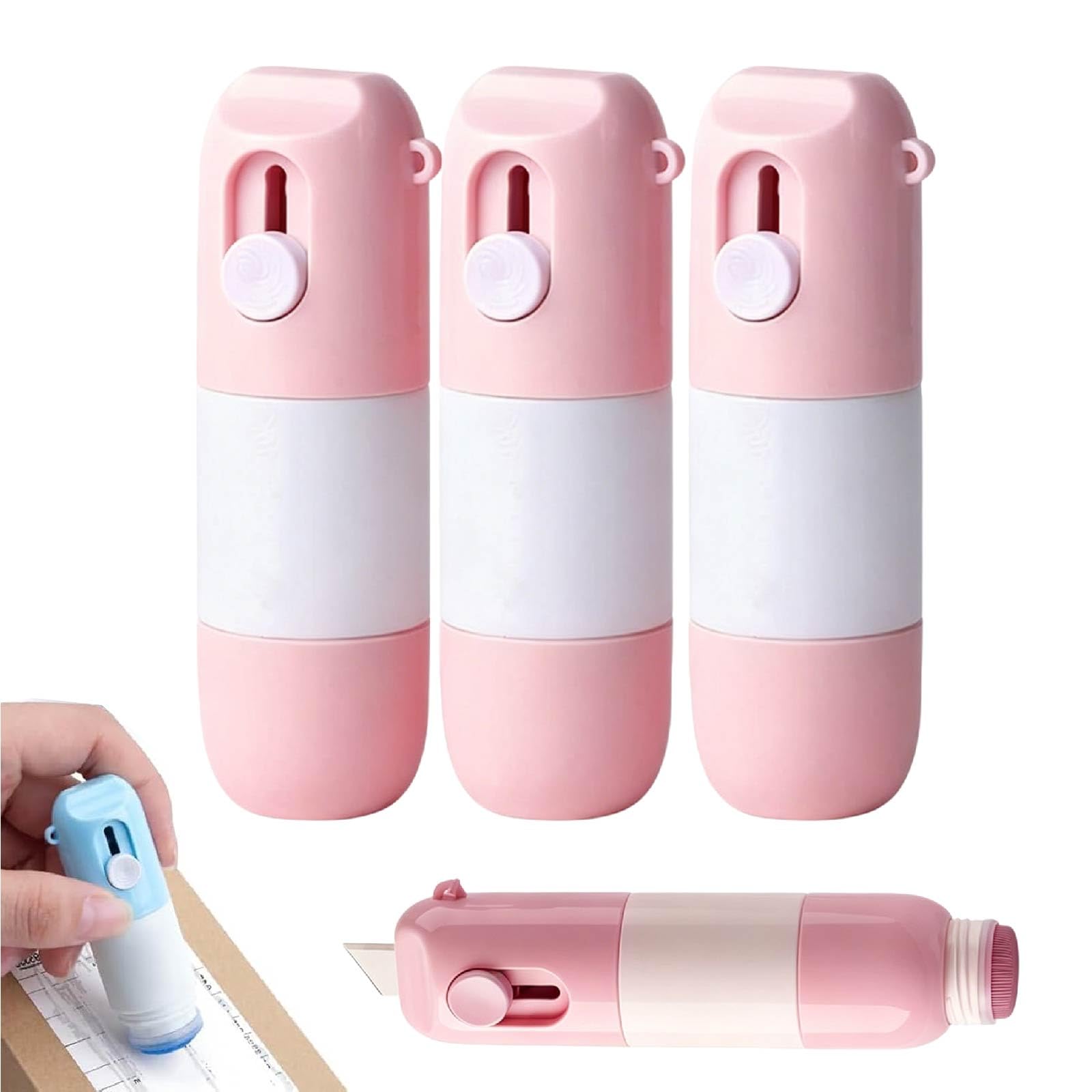 UZIPZ 2-in-1 Box Cutter & Thermal Paper Eraser, Privacy Correction Fluid with Unboxing Knife, Identity Theft Protection Security Wipe for Courier Labels, Bills & Receipts (3PCS-Pink)