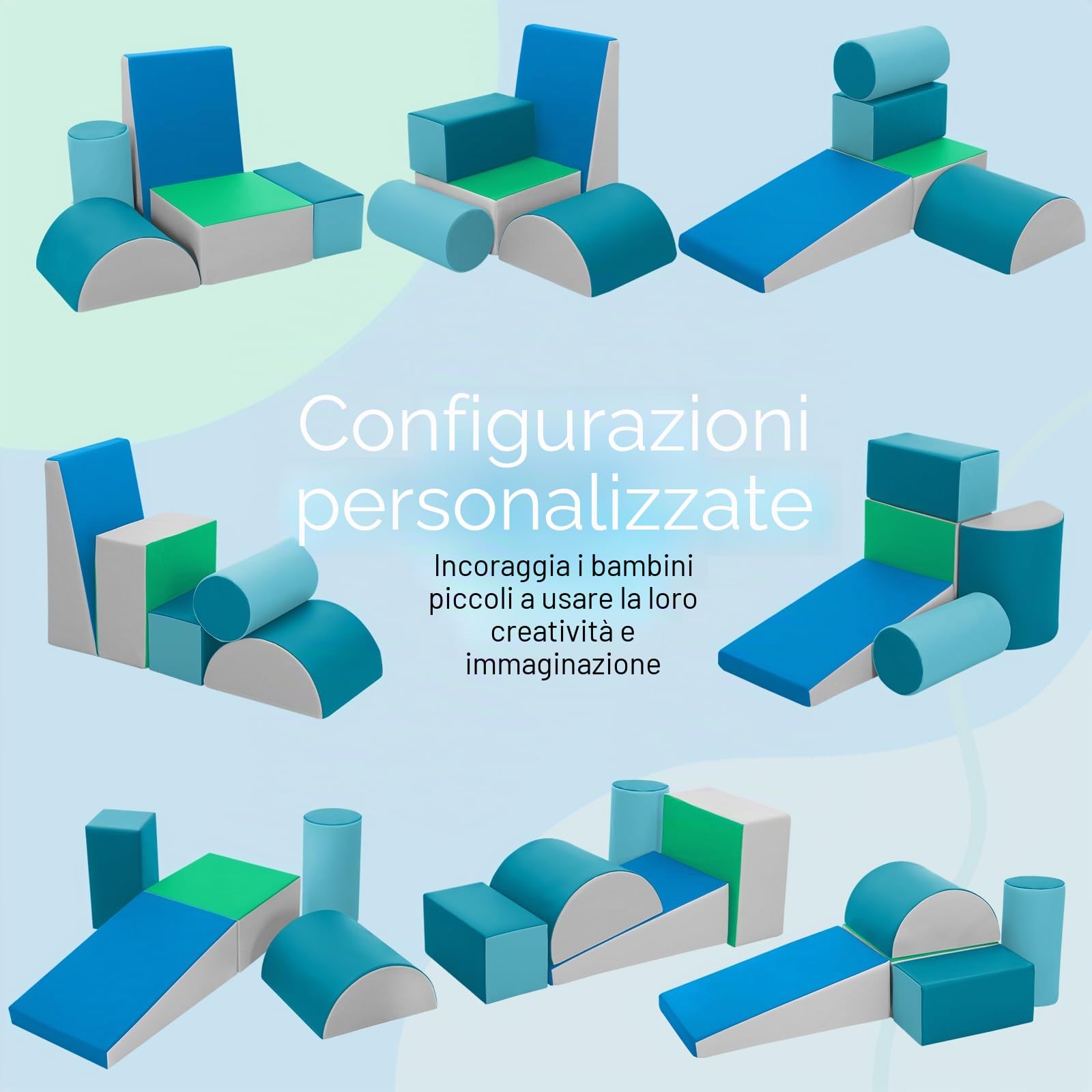 Wilwolfer Blocchi per Bambini in Schiuma Set: 5 Pezzi Pelle PU Set da Gioco Blocchi Morbidi per Bambini - Percorso a Ostacoli per Infanzia per Soggiorno Cameretta e Asilo Nido(Moderno)