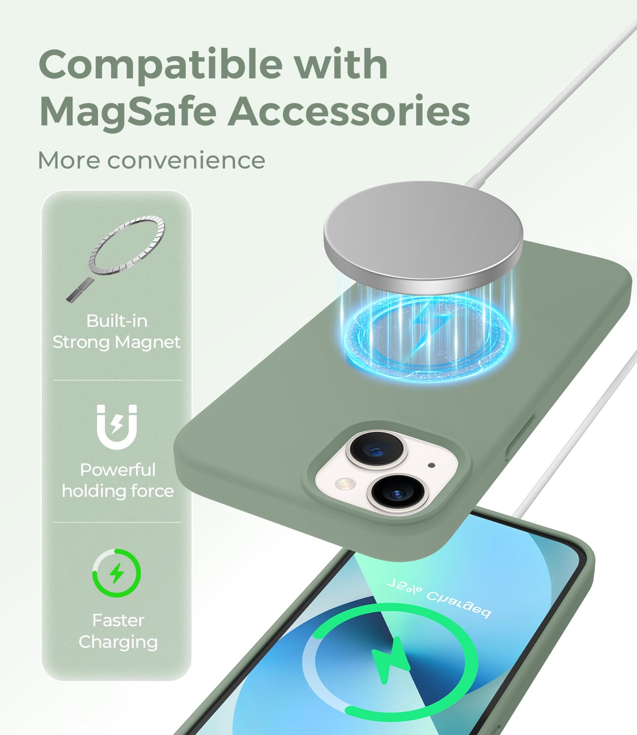 AOTESIER Coque magnétique pour iPhone 13 Mini (5,4") Compatible avec MagSafe, Protection Contre Les Chocs de qualité Militaire, en Silicone avec Doublure en Microfibre Douce et résistante aux Rayures