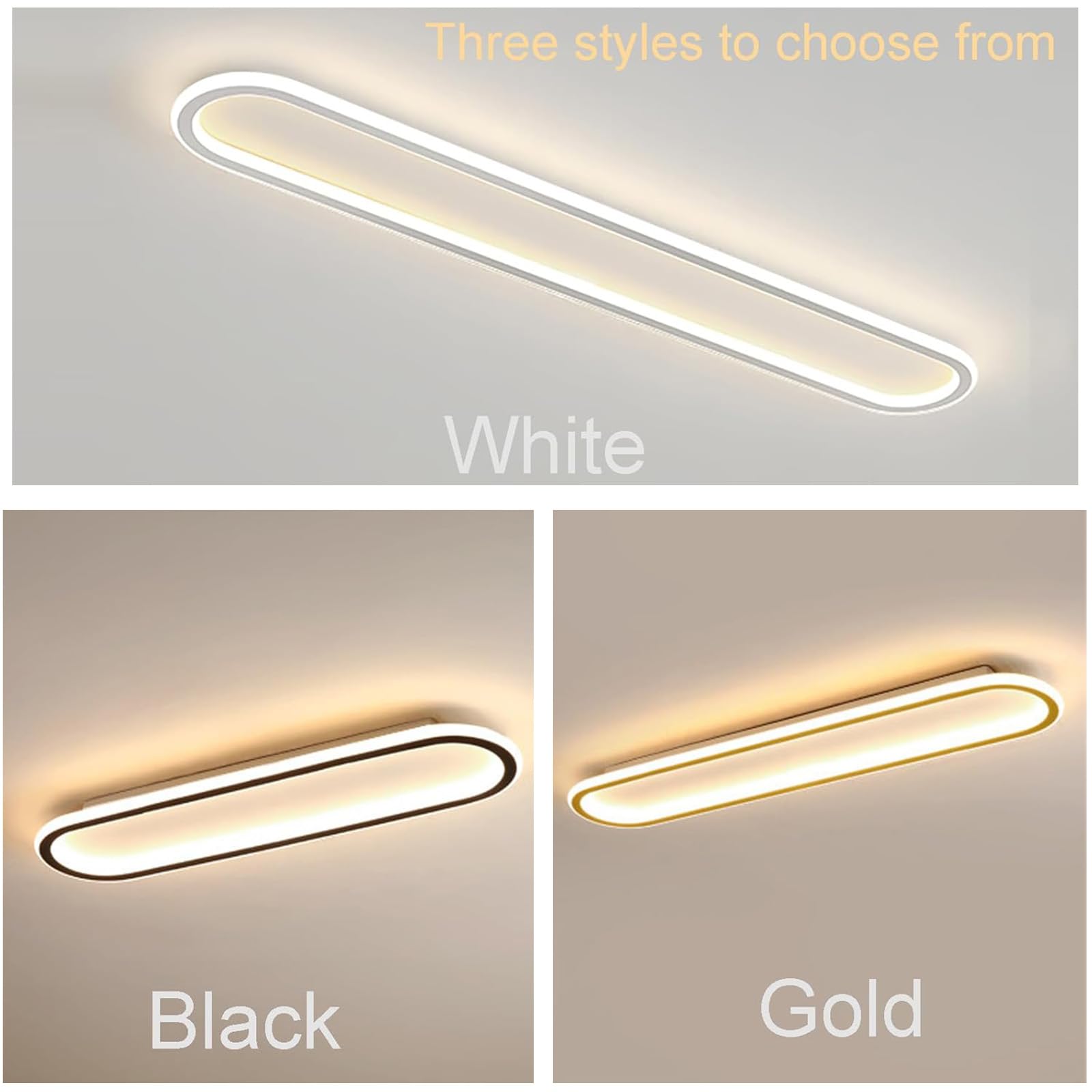 Metallo Plafoniera LED Rettangolare 24W Lampada da Soffitto Moderna Alluminio Iluminazioni da Plafoniere 100W Equivalente Illuminazione per Soggiorno Camera da Letto (Bianco Luce Calda,60CM)
