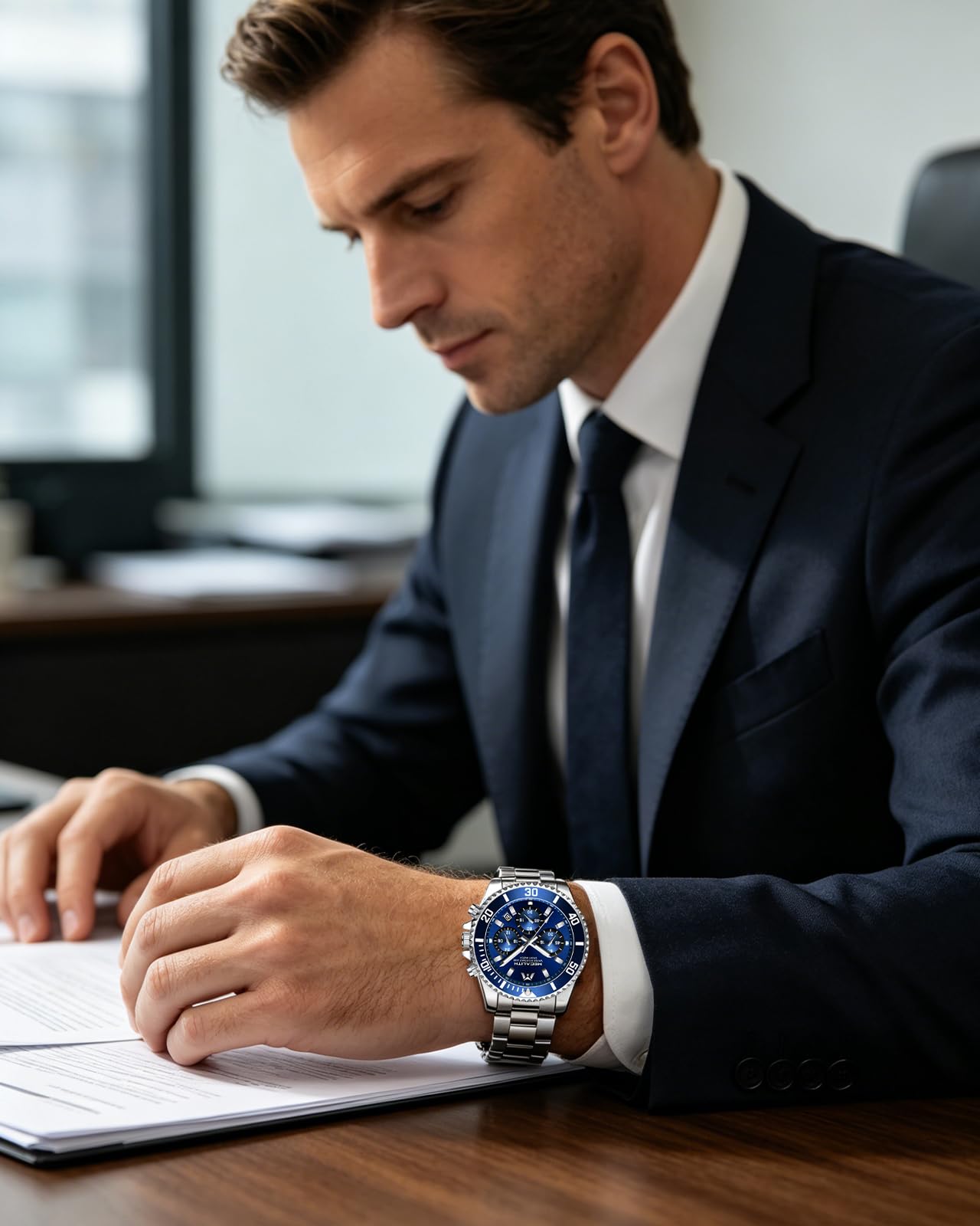 MEGALITH Uhren Herren Chronograph Edelstahl: Armbanduhr Herren Groß mit Datum Leuchtend Wasserdicht - Designer Herrenuhr für Geschäftsleute Alltagskleidung Geschenk