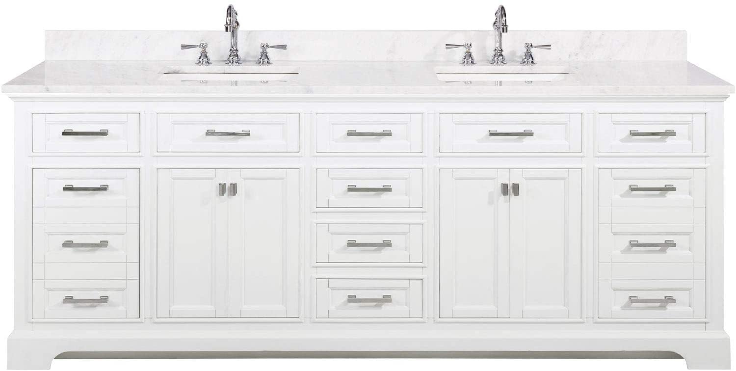 Design ElementMilano 84" White Bathroom Vanity with Double Sink Quartz Countertop