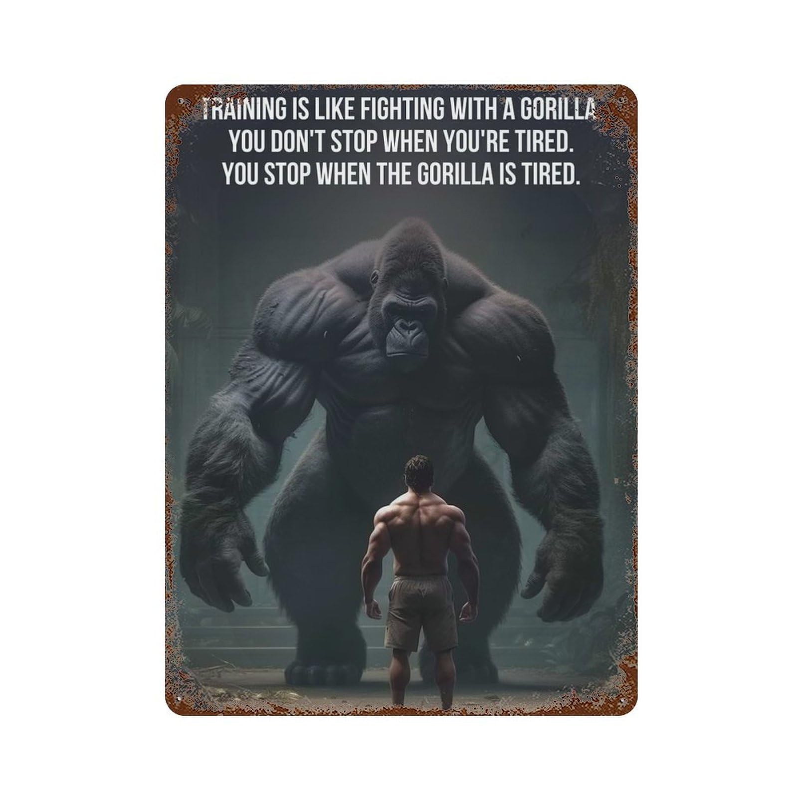 Training Vs Fight Gorilla Rusty Metal Tin Sign 15.7"x11.8", Vintage Wall Decor for Garage, Pub Or Kitchen