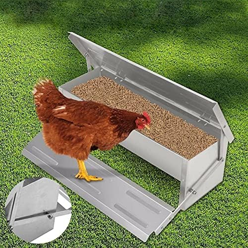 XJYMCOM Auto Chicken Feeder Automatic 5KG Aluminium Chicken Treadle Feeder Automatic Self Opening Ratproof Water Resistant Feeder