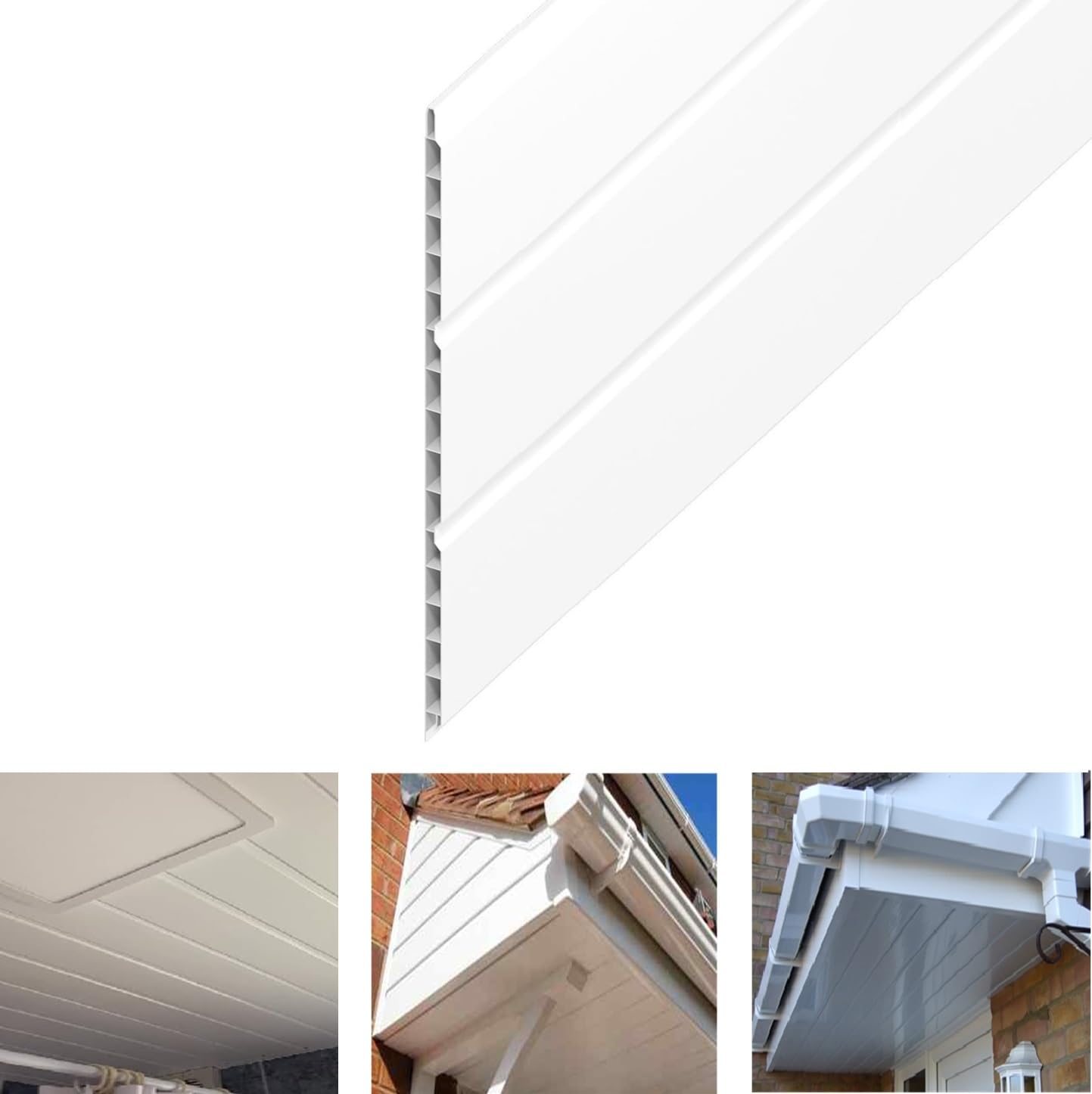 Virtual Plastics White Hollow Soffit Cladding Board - Plastic Soffit Board 5M Length X 300Mm - 1 Length Pack