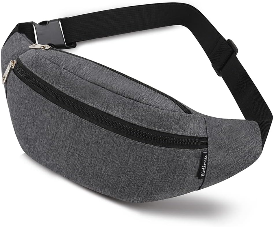 Ridirun Bumbags and Fanny Packs for Men Women Hiking Running Travel Waterproof Waist Bag Walking Dog Outdoor Sport for Ladies Boys, Darkgrey, Fashion