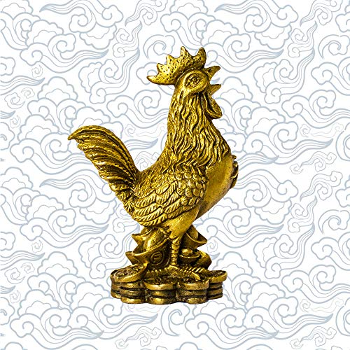 Estatua decorativa gallo de la suerte de latón dorado miniatura 7
