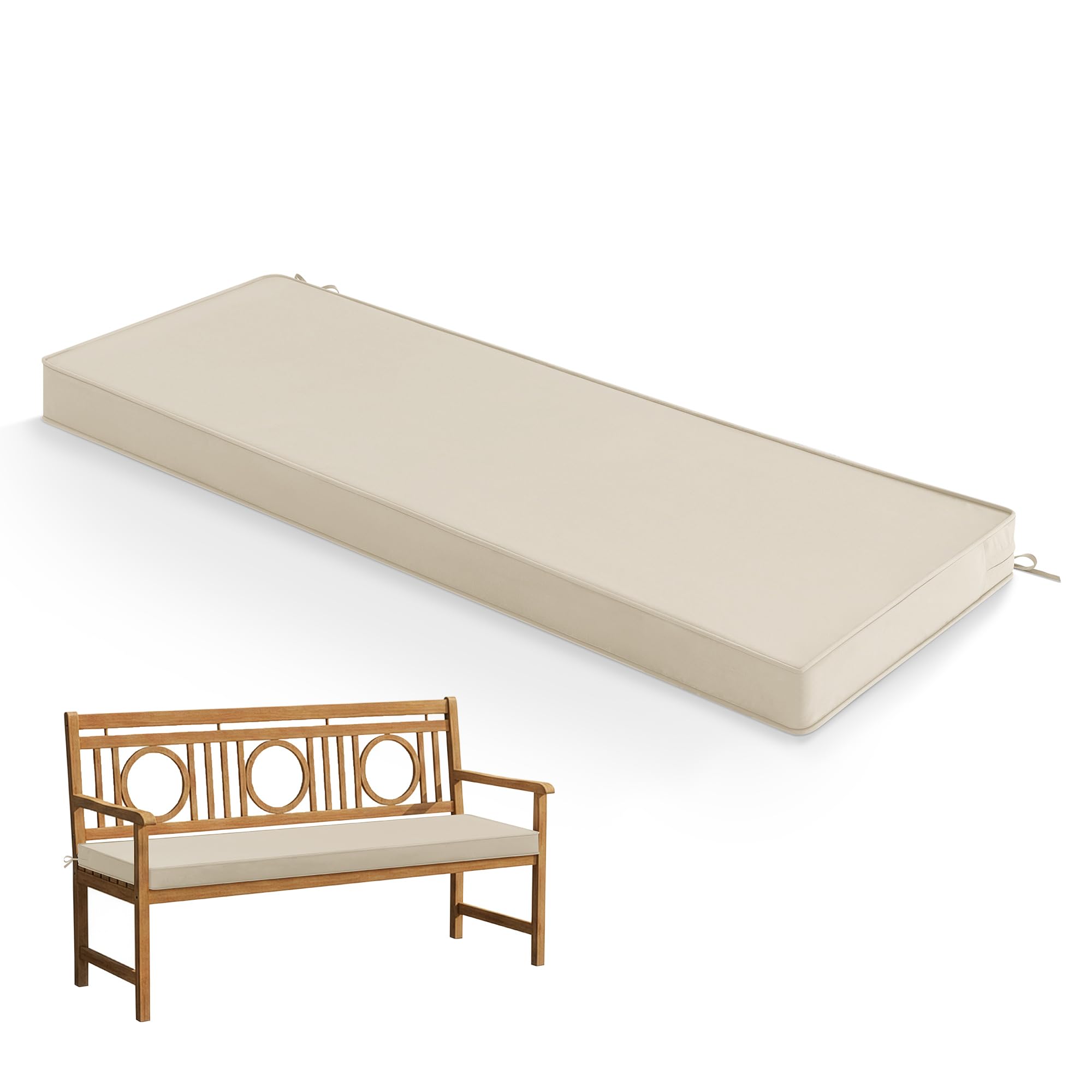 summsun outdoor bench cushion: waterproof and fade resistant patio furniture cushions - non-slip bench pad cushion with removable cover for garden swing porch sofa settee, beige (don’t specific size)
