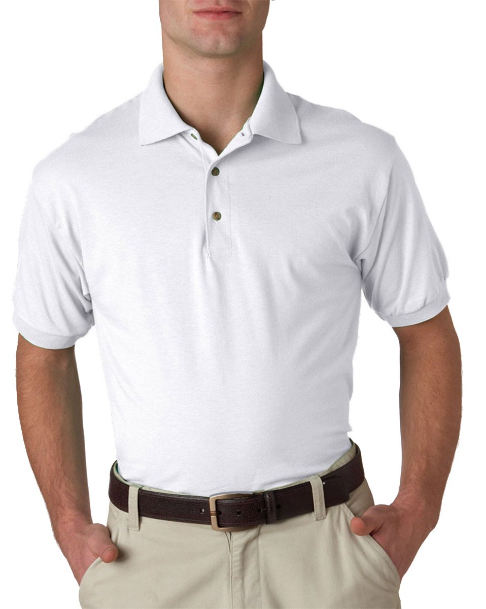 Gildan Men's Welt Collar Polo Jersey Shirt, White, Small. (Pack of 6)