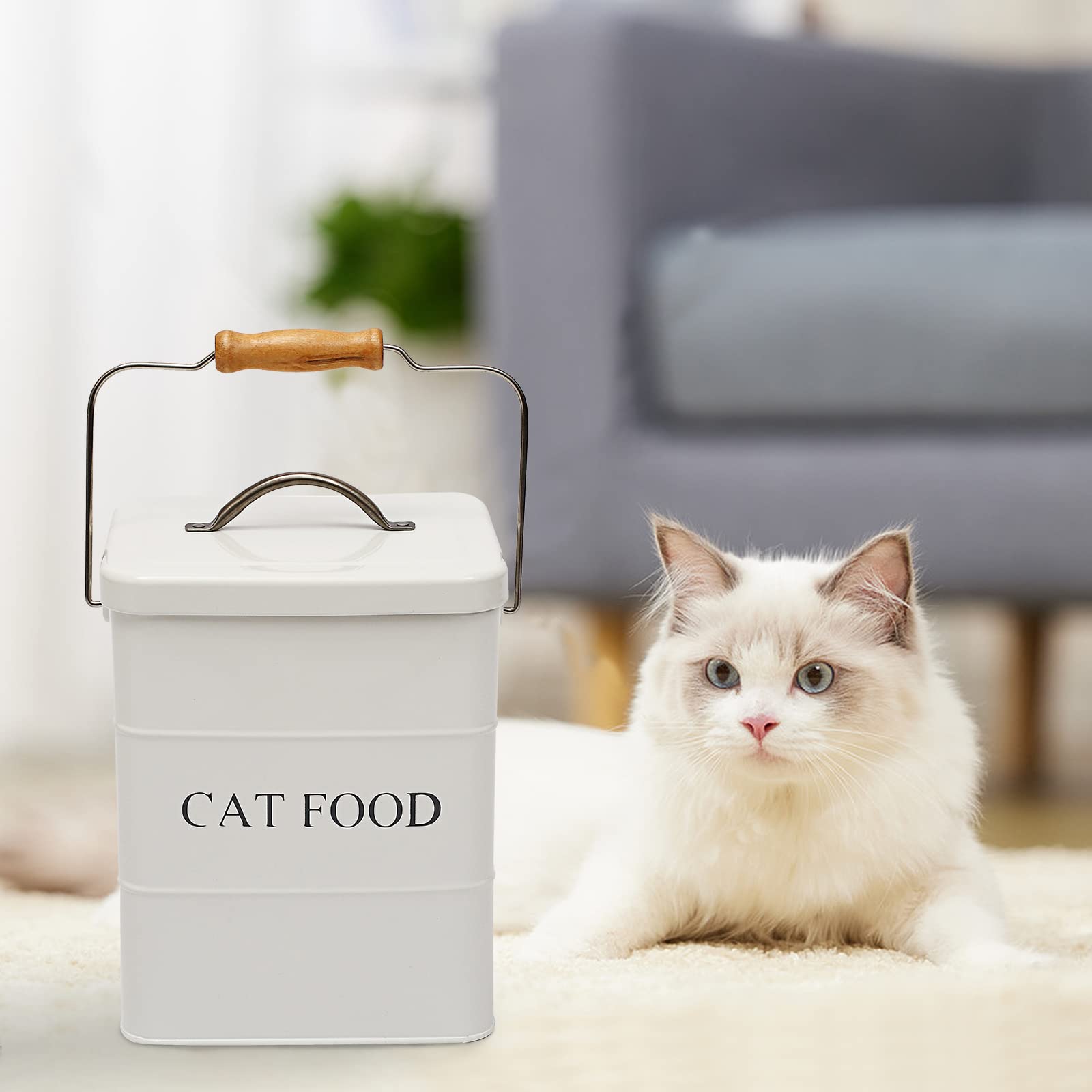 Geyecete Boîtes pour Nourriture et friandises Animaux -Conteneur Croquette Chat -Couvercles en hermétiques -Acier Carbone revêtu - 6Lnourriture Boîtes de Rangement-Blanc