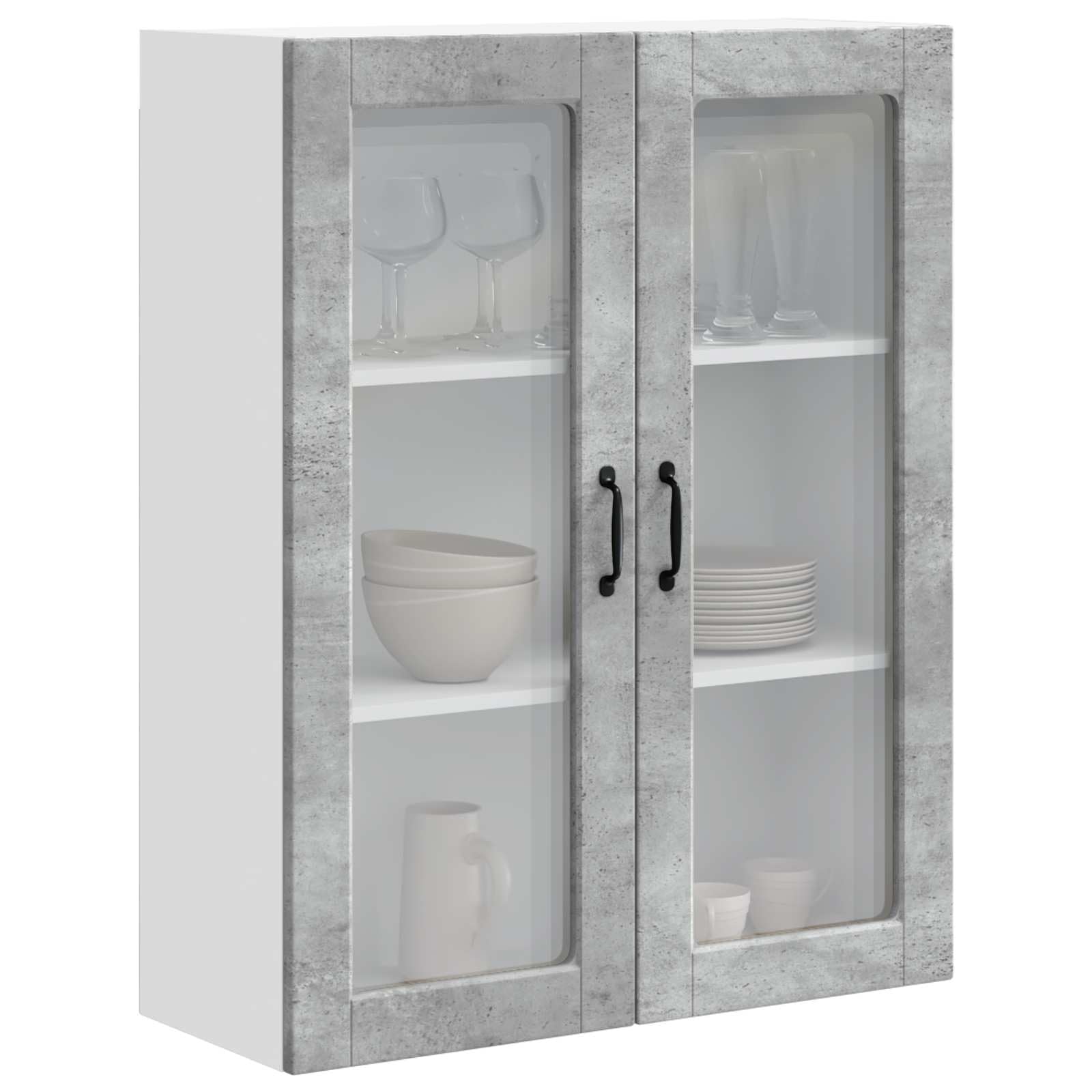 Wandschrank für Küche, Holz, 80 x 31 x 100 cm, Betongrau | Robustes Maschinenholz, mehrere Regale, Aufbewahrung von Geschirr, Pflege mit feuchtem Tuch