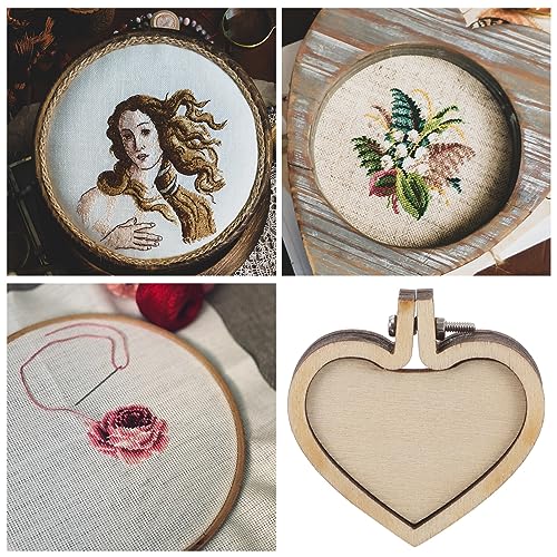 Image of 10Pcs Mini Embroidery Hoops 1.6 Inch Wooden Heart Shaped Cross Stitch Frames for DIY Pendant Craft Jewelry Making