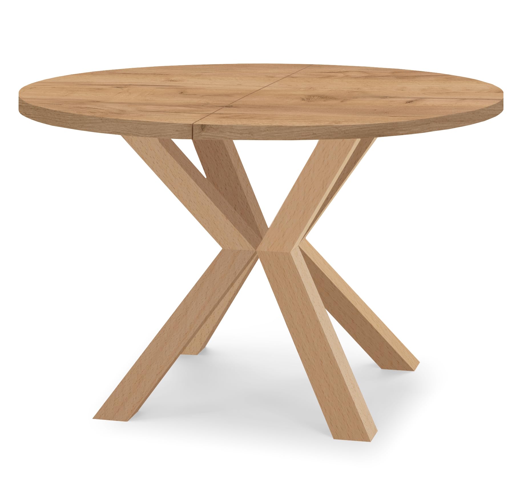 Runder Ausziehbarer Tisch für Esszimmer RAL mit Holzbeinen, Skandinavischer Stil, Durchmesser Varianten von : 90 bis 220 cm (Eiche Craft Gold, 110/160 cm)