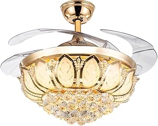 Ventilateur de plafond LED Mute Ventilateur au plafond Cristal clair Luxe pliant Ventilateur au plafond Salle à manger Lampe ventilateur avec les appareils de contrôle à distance Invisible Feuille Lam