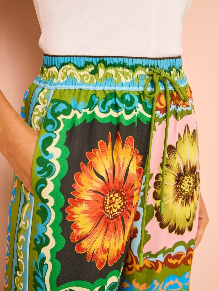 Conjunto de 2 piezas con estampado bohemio para mujer, conjunto de pantalones casuales de verano de manga corta con botones, pantalones de pierna ancha, conjunto de descanso a juego para