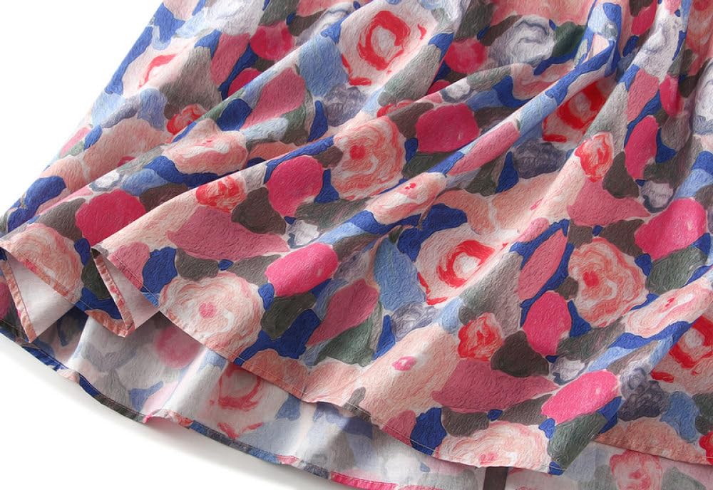 Gonne da Donna,Gonna Midi Floreale da Donna retrò con Pittura A Olio Estiva Gonna A Pieghe Elastica A Vita Alta con Fodera Boho A-Line Swing Increspato Elegante Gonne Lunghe per Ragazze Signore