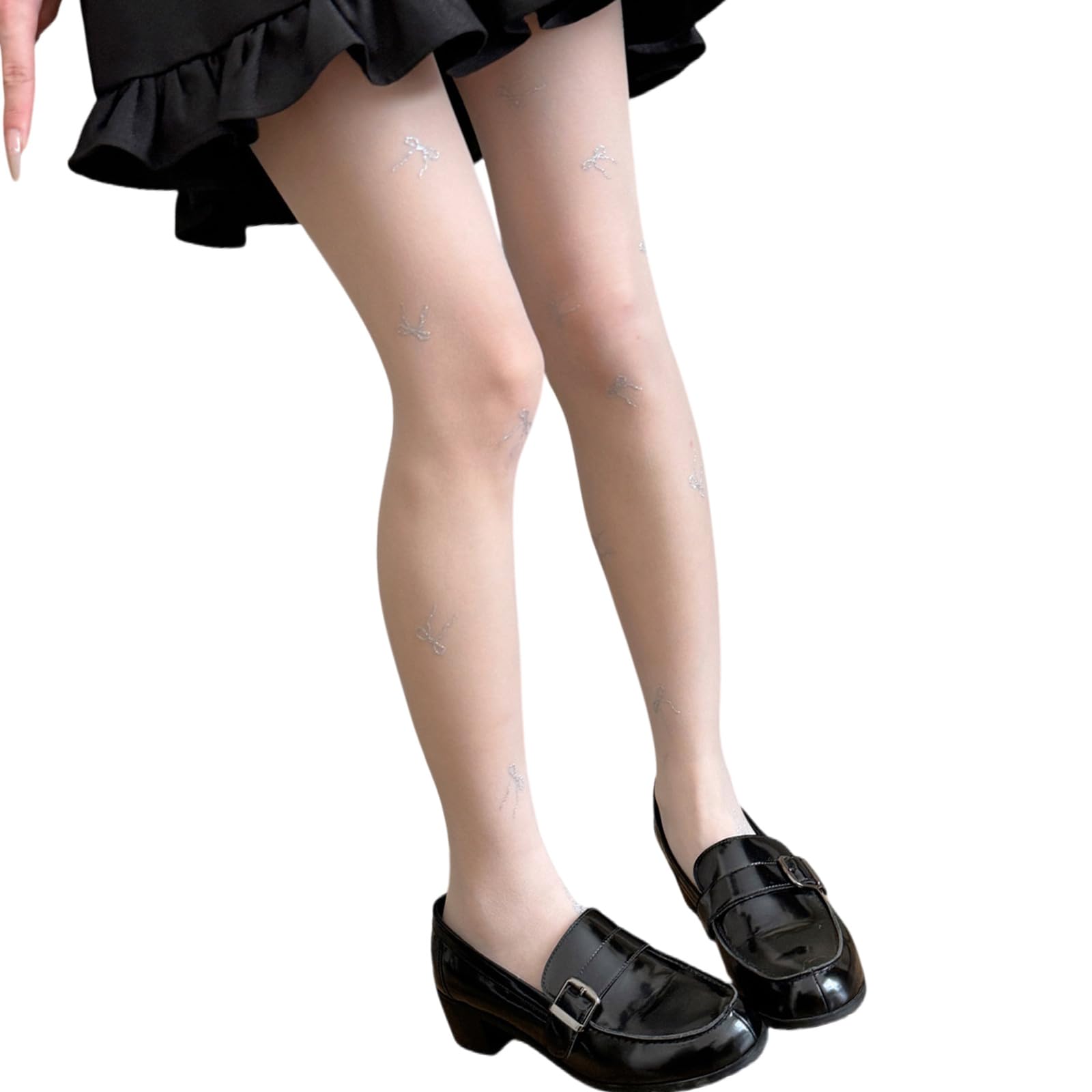 Buxuaaaa Sheer Tights Summers Silk Thin Long Socks Bowknot Thigh High Stockings High Waist Control Top Pantyhose Hosiery Waist Pantyhose for Women