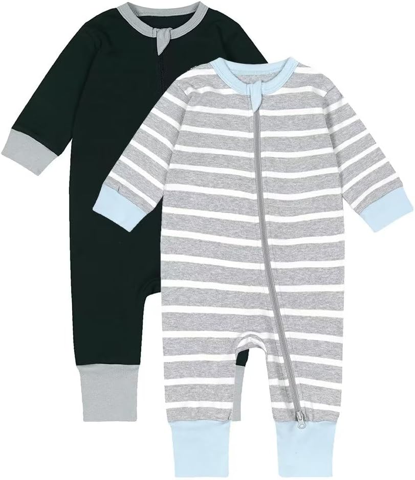 Teach Leanbh Toddler Baby Boys Girls 2-Pack Pajamas Cotton 2 Way Zipper Long Sleeve Footless Romper Sleep and Play
