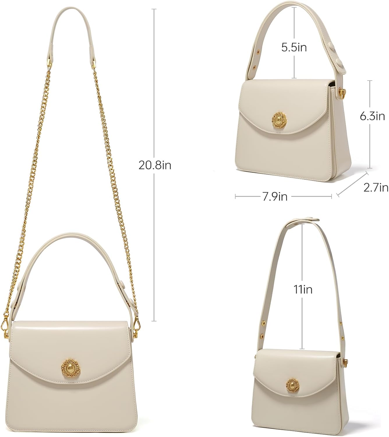 LA FESTIN Genuine Leather Small Square Handbag for Women Top Handle Crossbody Bags Satchel Purse with Adjustable Strap - Image 3