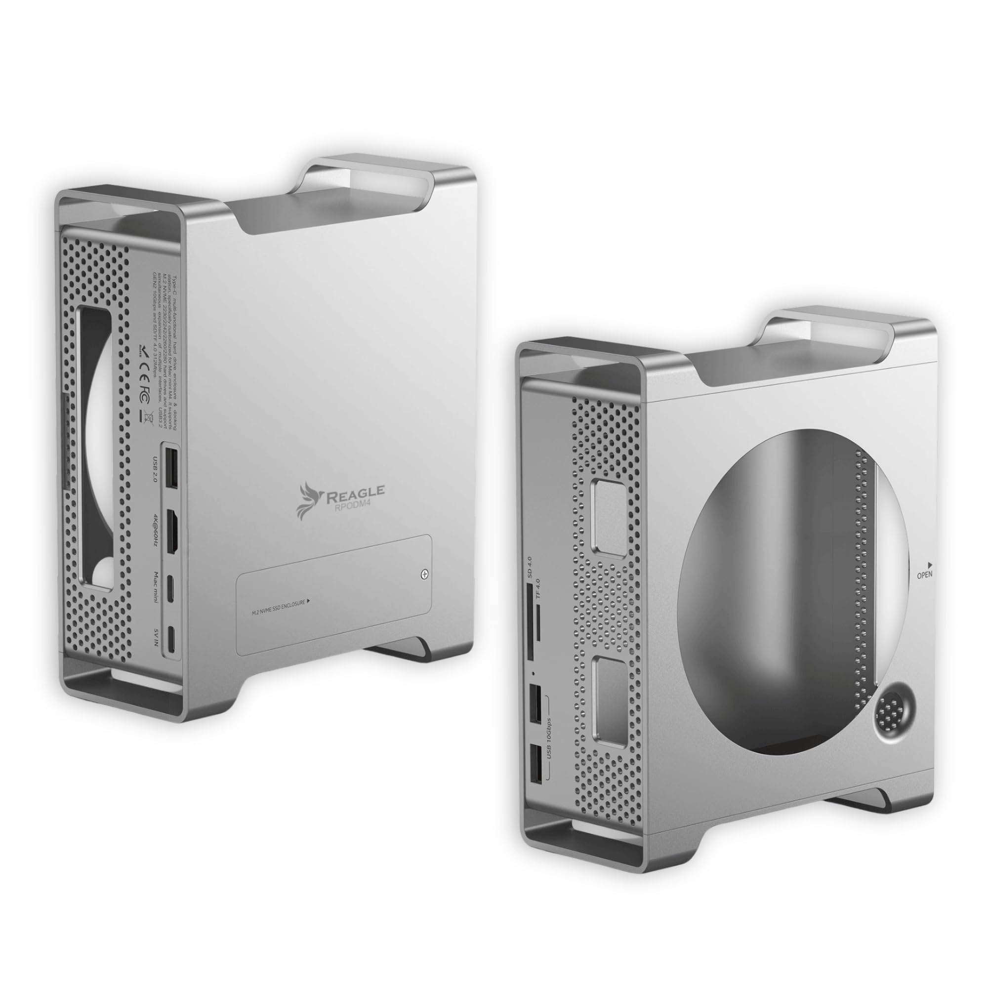 Reagle Dockingstation 3in1 für Mac mini M4/M4 Pro 2024, USB-C Hub und Aluminium-Ständer mit M.2 NVMe SSD-Gehäuse bis 8TB, HDMI 4K 60Hz, 2X USB-A 10 Gbit/s, SD/TF 4.0, PD 100W