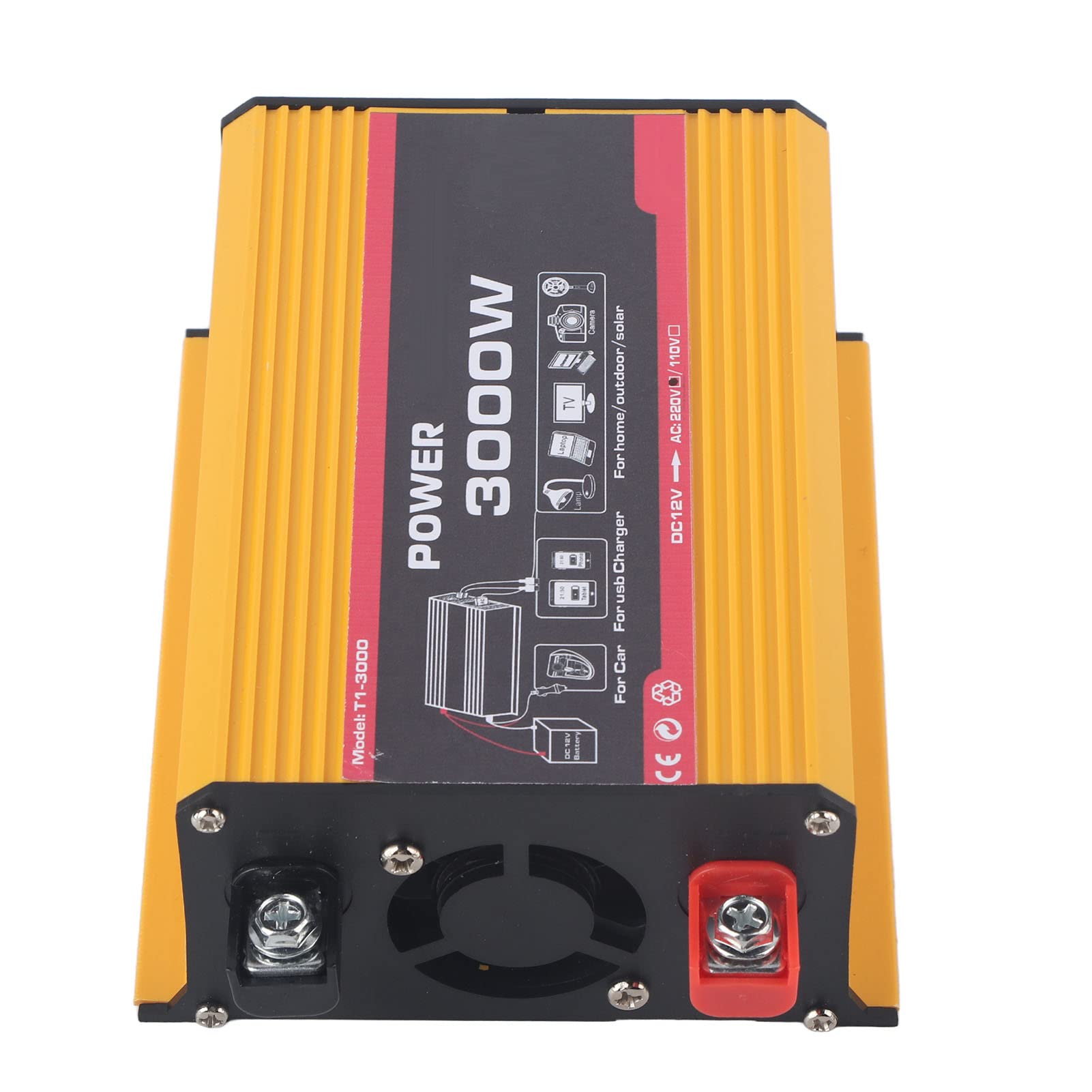 Inversor de Coche 3000W, Inversor de Coche 3000W Convertidor de Potencia Automático USB Dual Transformador de Onda Sinusoidal Modificada (DC12V AC110V) (DC12V-AC220V)