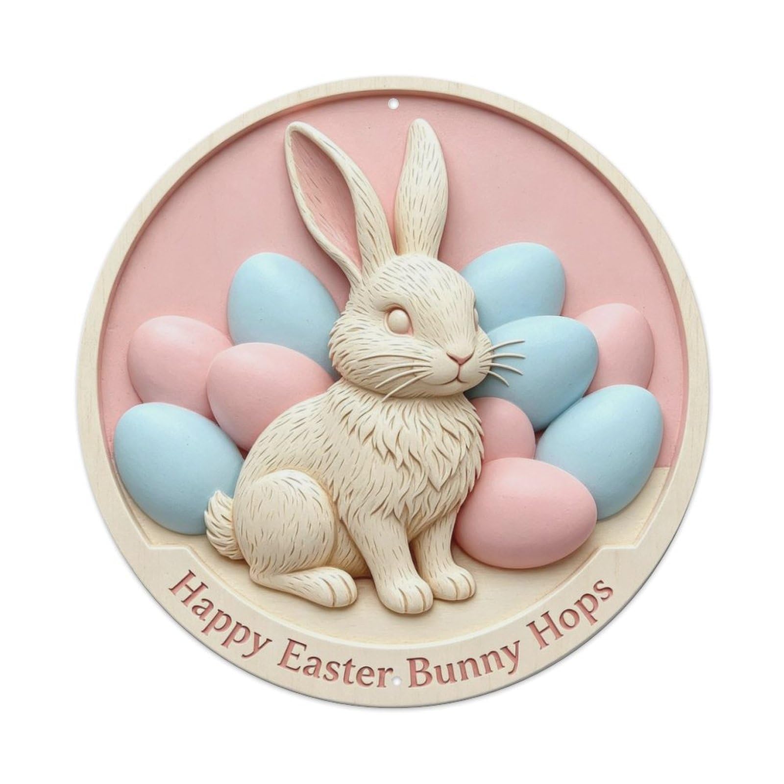 Happy Easter Bunny Hops Metal Tin Sign Plaque