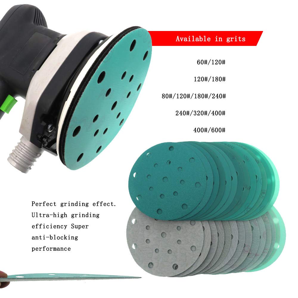 20 piezas de papel de lija de 6 pulgadas, 17 agujeros, gancho de grano 60-2000 y amp; Disco de lijado de bucle 150 mm para lijadora orbital Festool Carpintería, Automotiv, 320