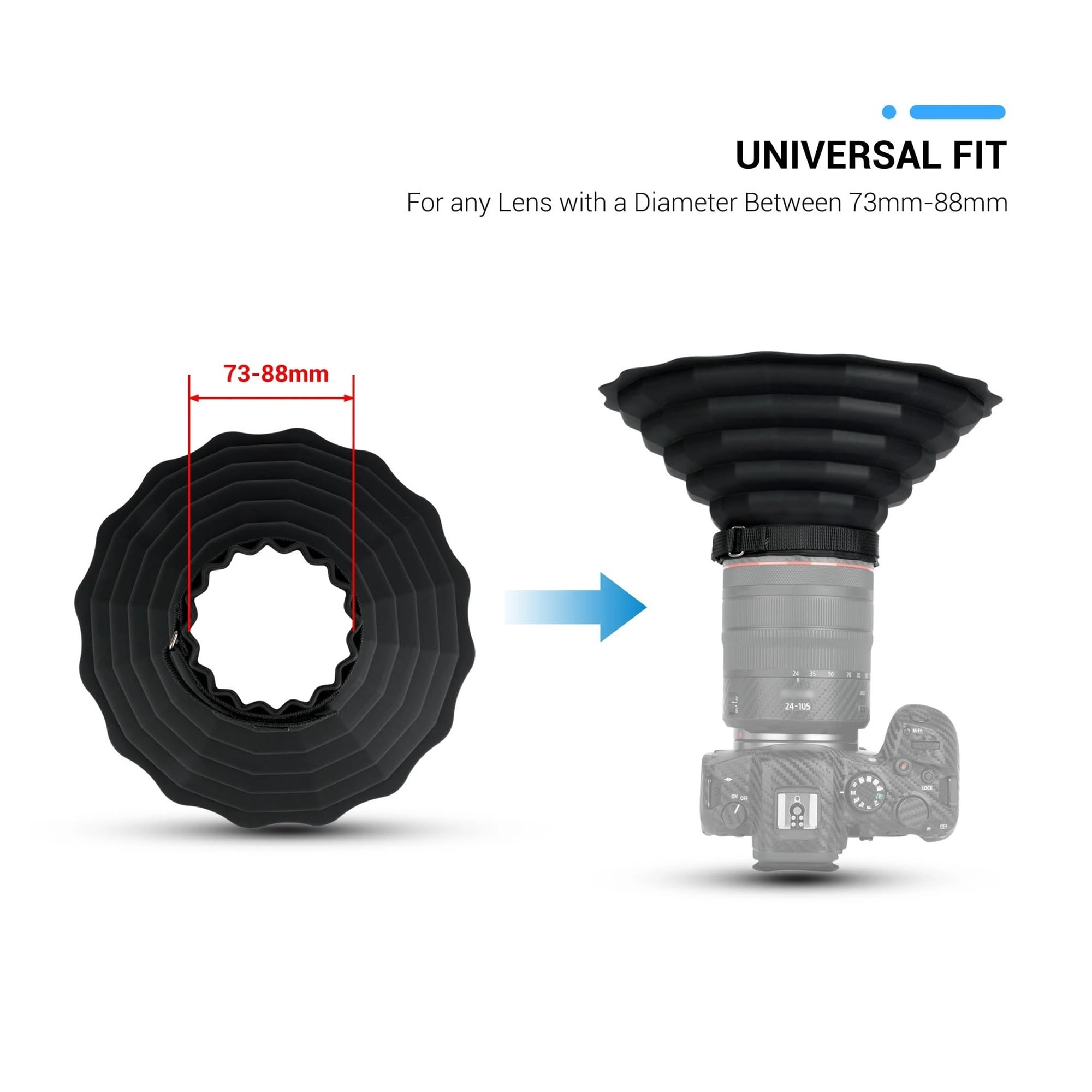 Paraluce in gomma siliconica antiriflesso, paraluce DSLR universale for obiettivi da 73 mm-88 mm di diametro