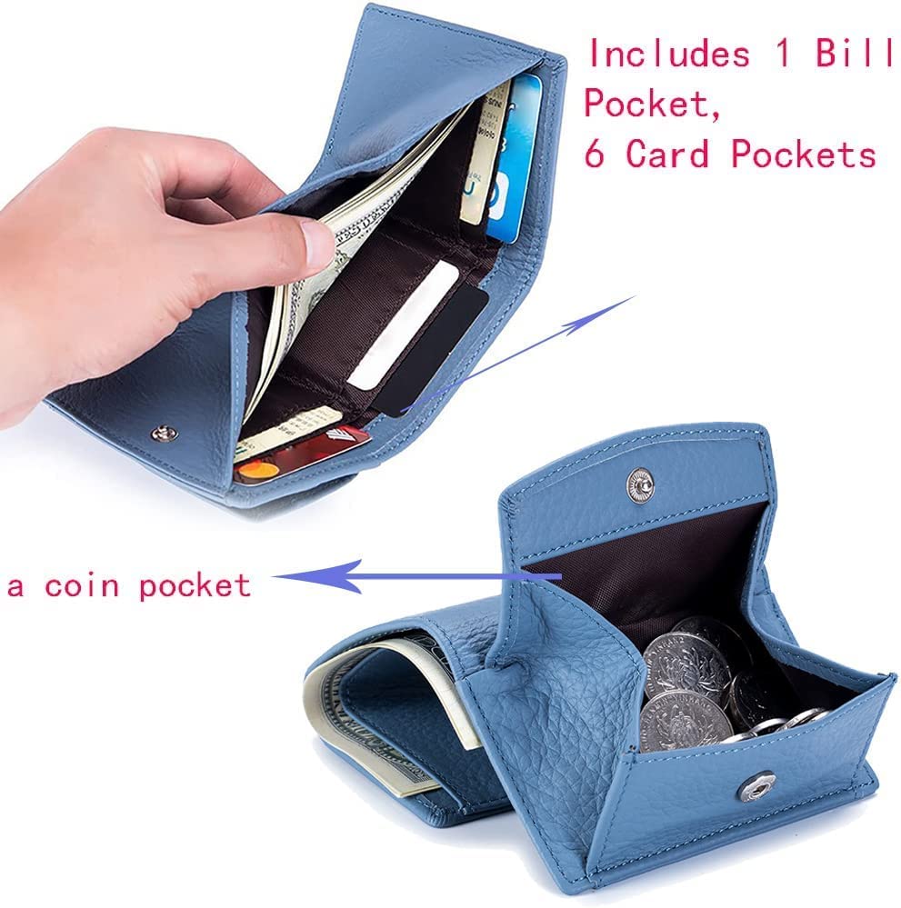 Card Fraud Folding Mini Wallet Genuine Leather RFID Blocking Card Holder Pocket Wallet Fashion Wallets for Men Women Navy Blue One Size(Purple)4