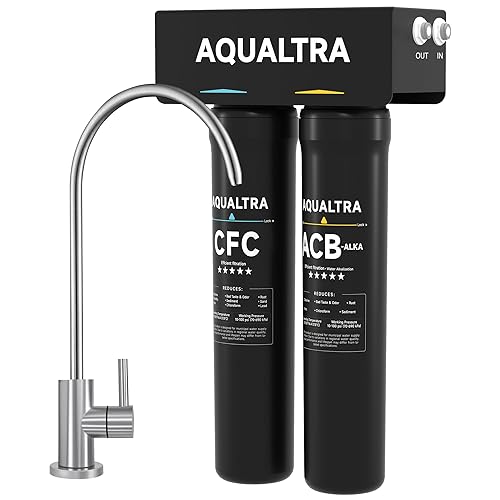 Miniatura 11 de AQUALTRA USF-2B-15 Filtro de agua ligeramente alcalino para debajo del fregadero, sistema de filtración de agua debajo del fregadero de 28000 28000
