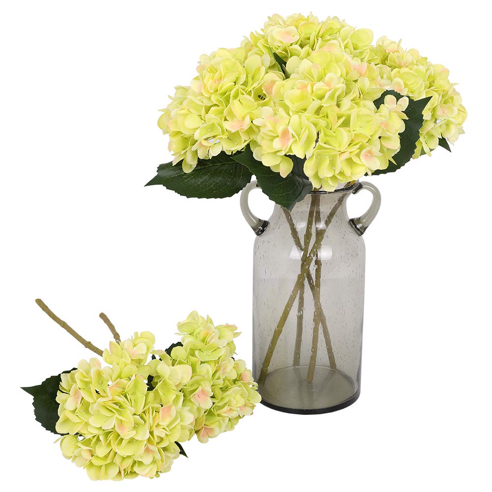 Kisflower 6Pcs Silk Hydrangea Artificial Flowers Realistic Hydrangea Flowers Bouquet for Wedding Party Office Home Decor (Green)