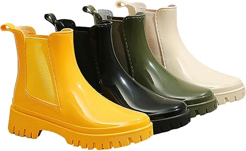Amazon.com | ANUFER Women's Fashion Chelsea Rain Boots Chunky Heel