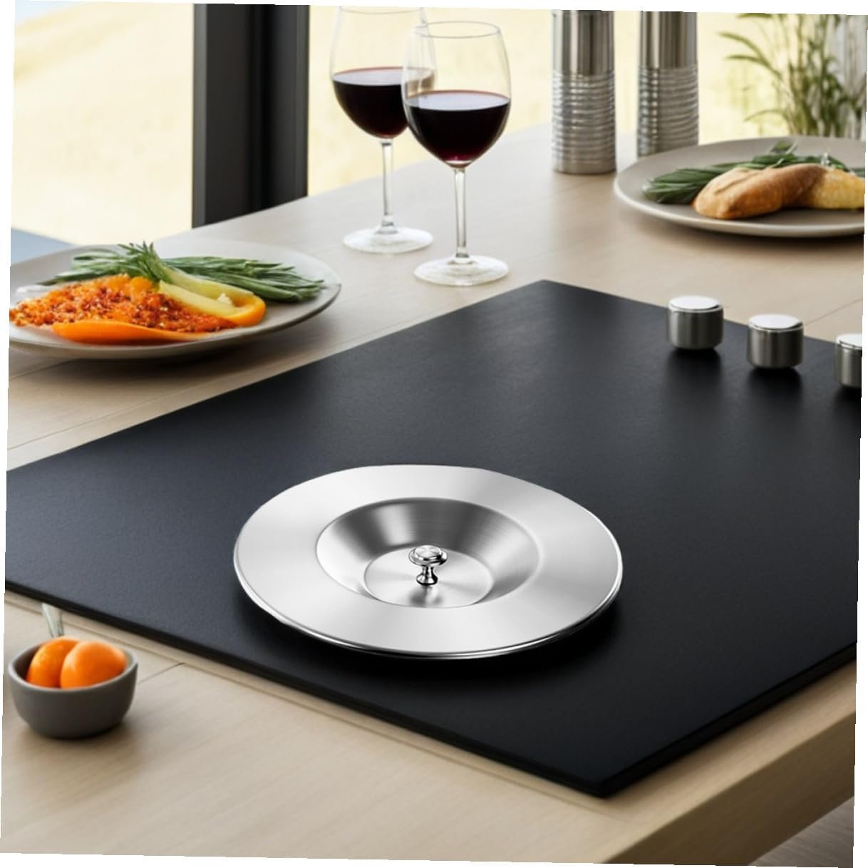 SMASOLO Recessed Garbage Lid 304 Stainless Steel Trash Bin Cover with Handle and Grommet, Kitchen Countertop Trash Can Lid Replacement for Waste and Recycling Cans