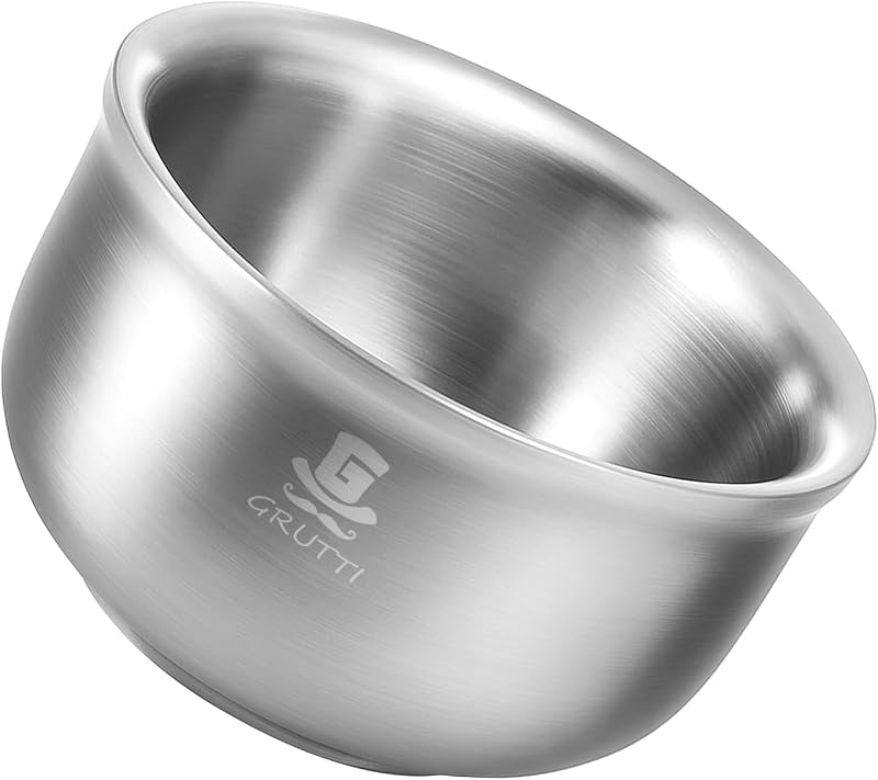 Tigela para sabonete de barbear GRUTTI em aço inoxidável, 11,5 cm, para sabonete e creme de barbear