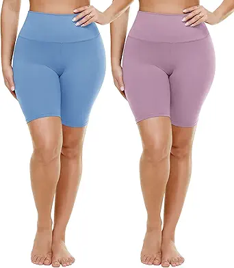 TNNZEET 2 Pack Plus Size Biker Shorts for Women - 8" Black High Waisted Tummy Control Spandex Workout Shorts (XL-4XL)