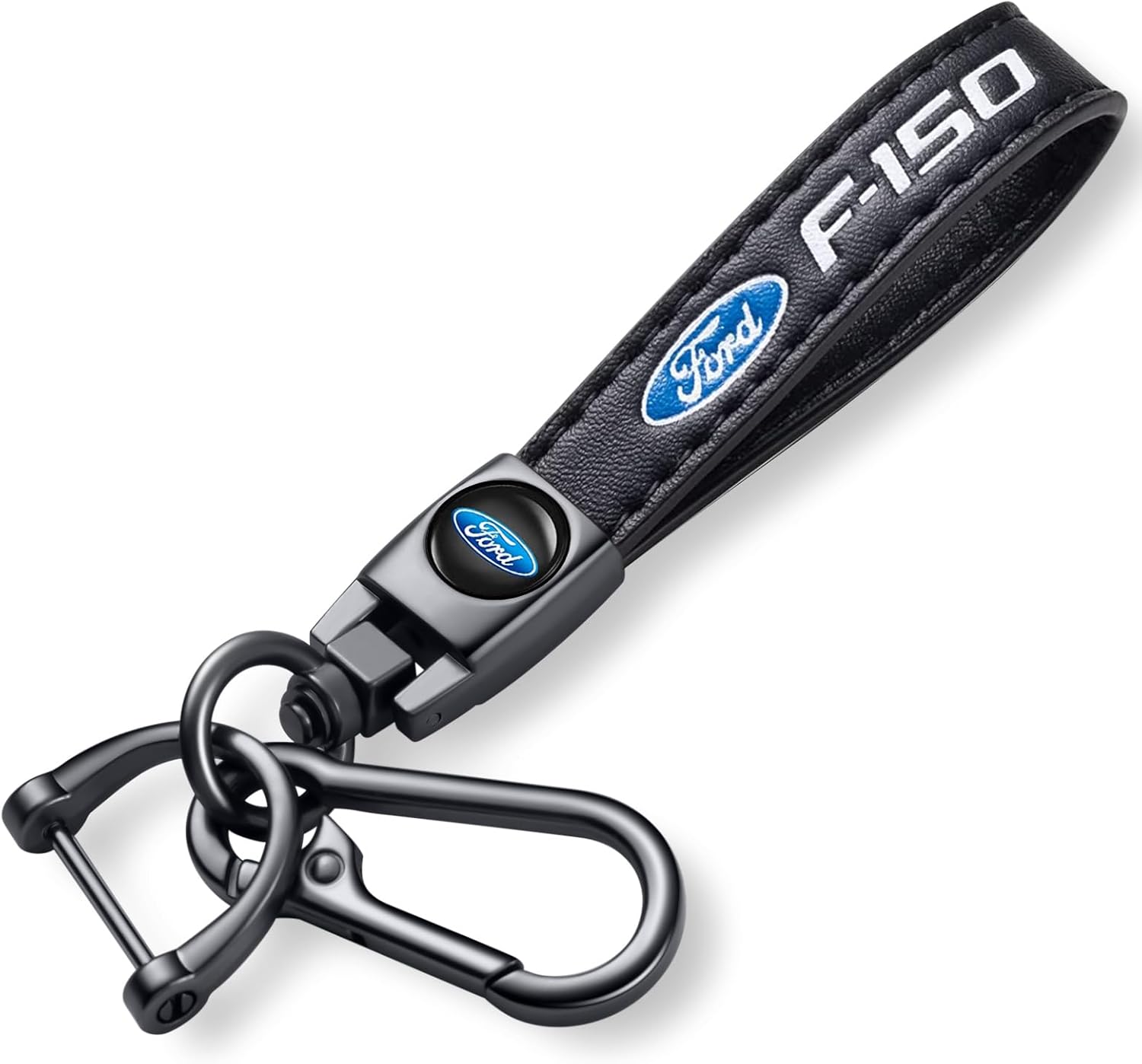 Genuine Leather Car Key Chain for Ford F150 F-150 Keychain Accessories Family Present (Black)