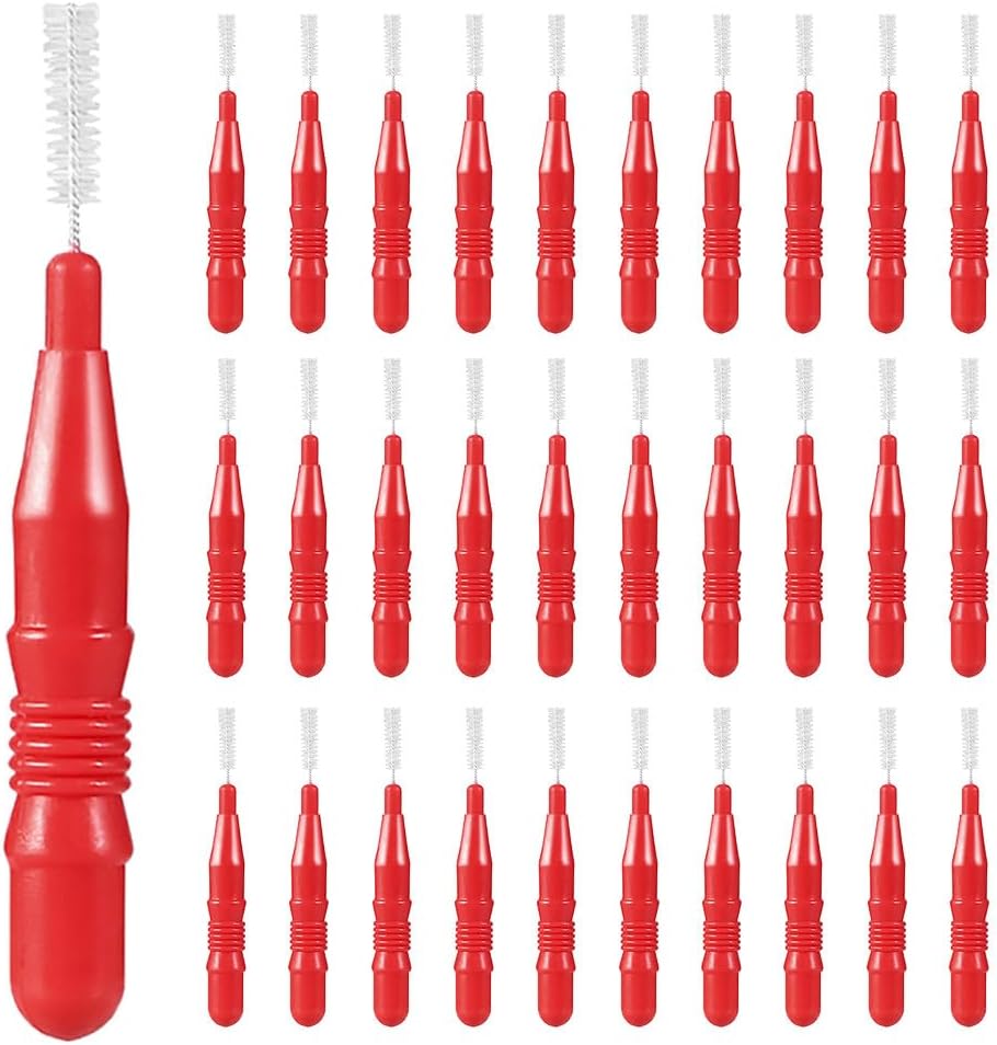 ARTIBETTER Interdental Brushes 50-Pack Red Plastic Between Teeth Cleaning Brushes with Deep Cleaning Bristles Individually Packaged for Oral Care