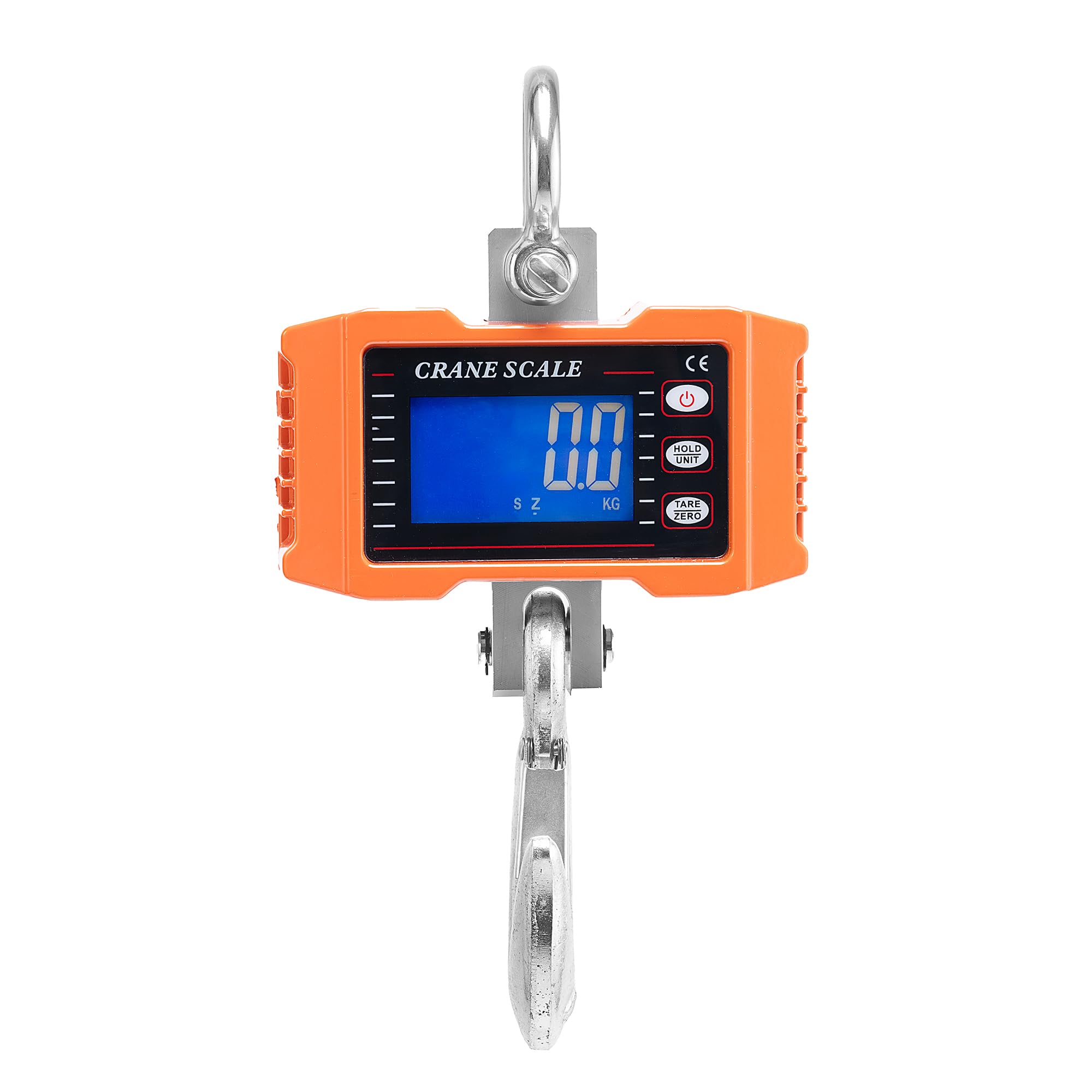 SEVICO Digitale Hakenwaage 1000 kg – Kranwaage/Hängewaage mit LCD Display – Elektronische Lastenwaage Industriewaage mit Sicherheits-Haken & Stahlöse – Tragkraft 1T, Batteriebetrieb