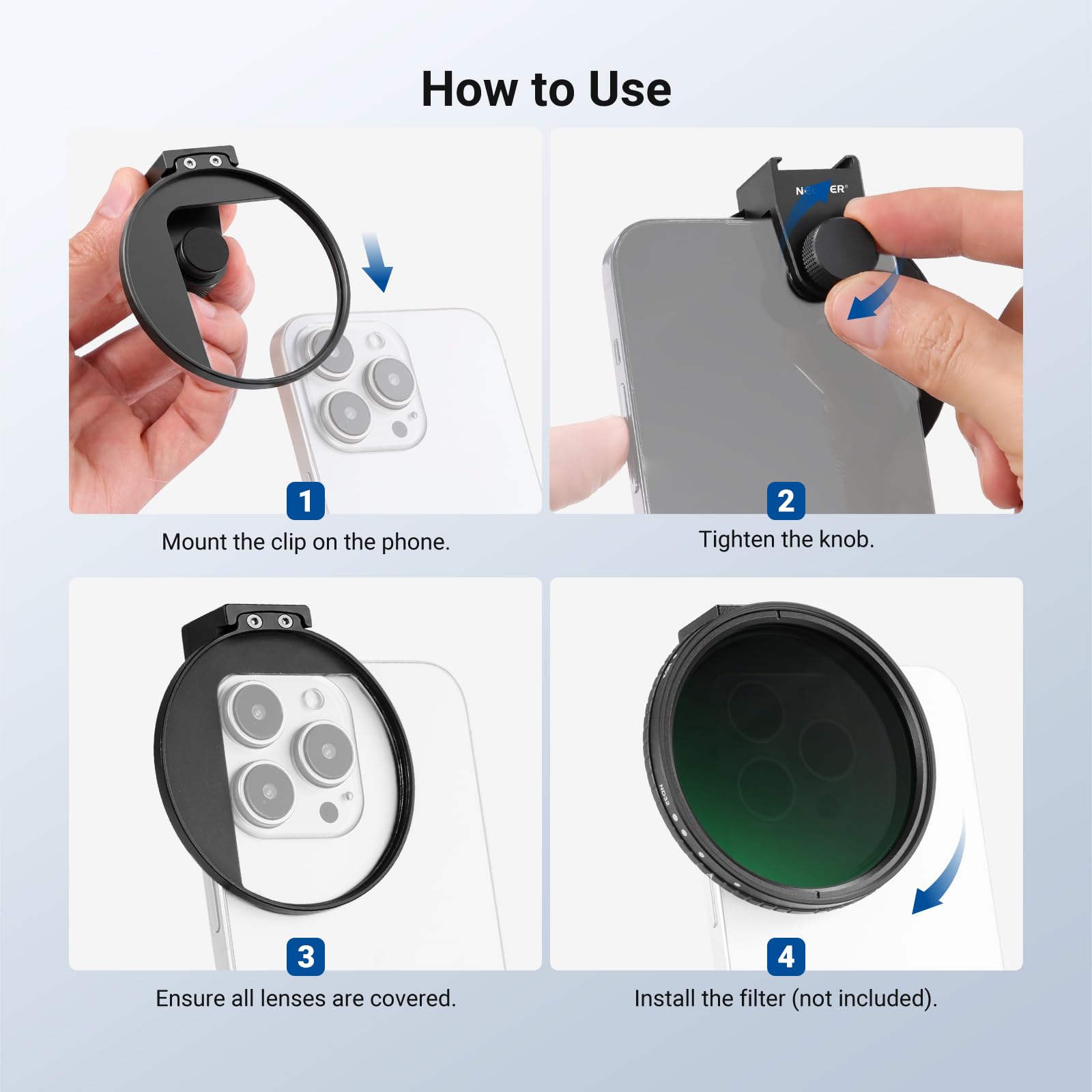 NEEWER Uchwyt filtrujący do telefonu komórkowego 67 mm, uchwyt na filtr Cold Shoe Mount Filtr, zacisk, smartfony, akcesoria fotograficzne, kompatybilny z iPhone 17 Pro Max 16 Pro Max Air 17e 16e