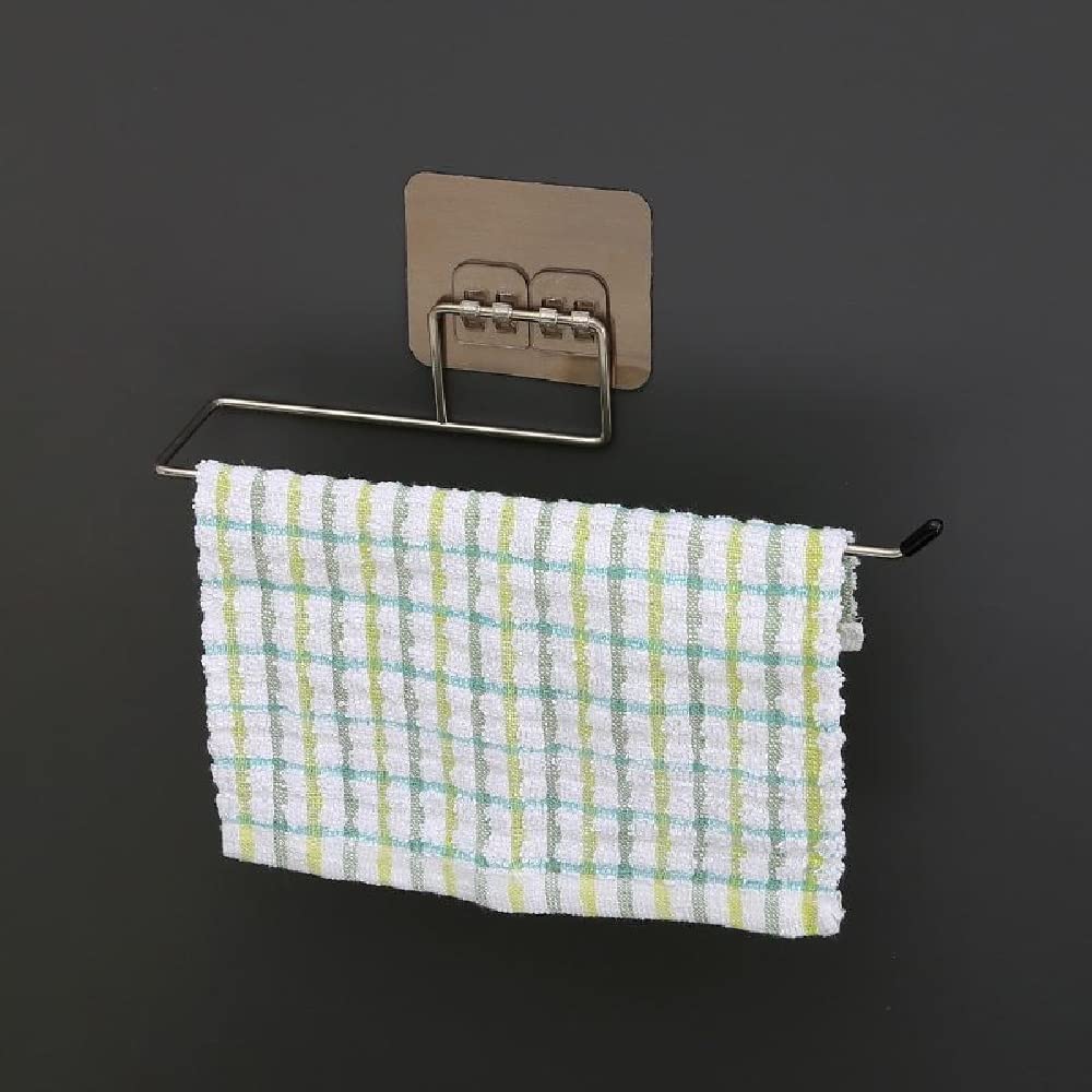 Mahi Enterprise® Stainless Steel Self Paper Roll Holder Tissue Paper Stand Towel Bar Hanger for Kitchen Bathroom Toilet with Magic Adhesive Pad and Kitchen Paper Roll Holder (Pack of 1) 3