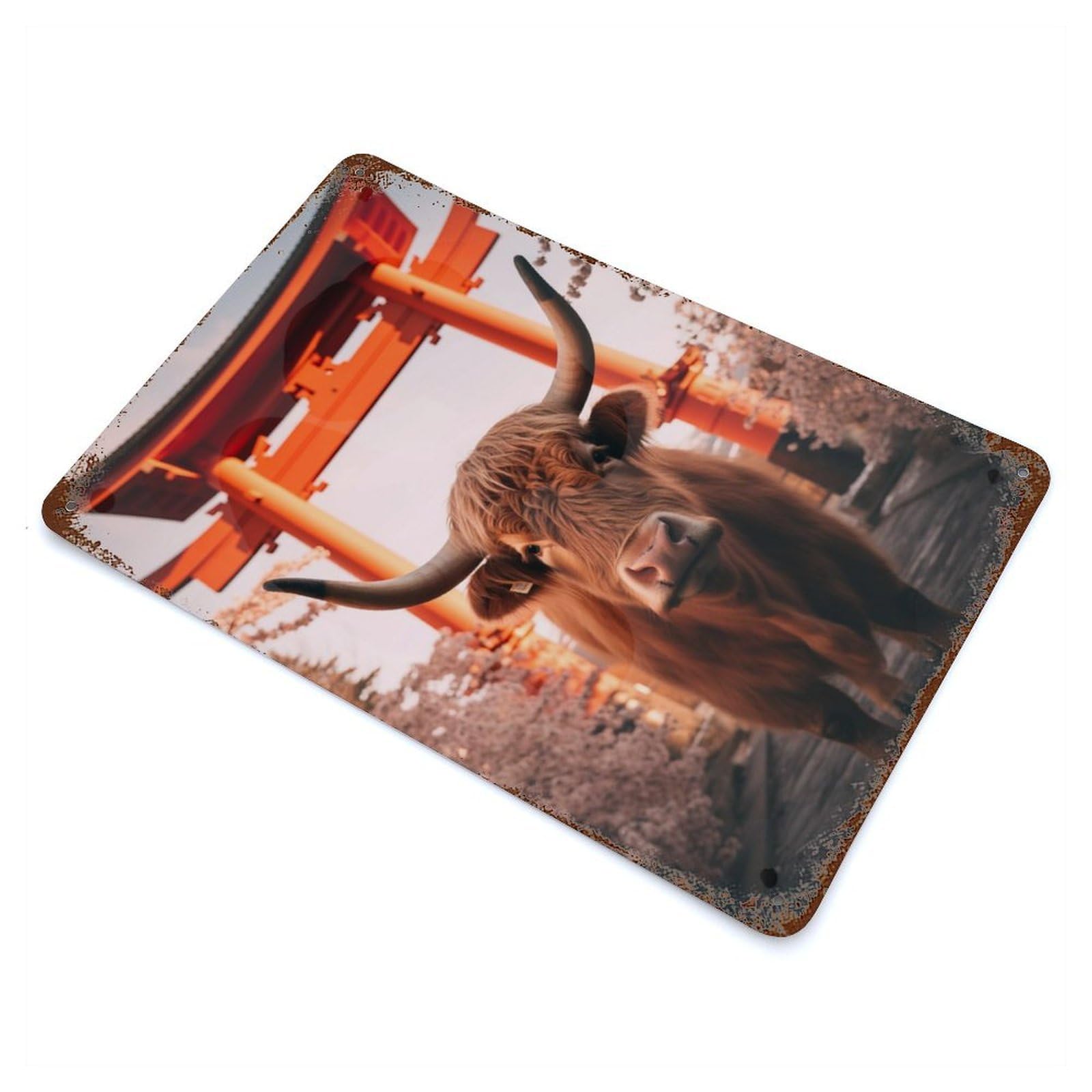 Highland Cow Torii Gate Decorative Tin Sign 11.8"x7.9", Rustic Home Decor for Garage, Pub Or Kitchen
