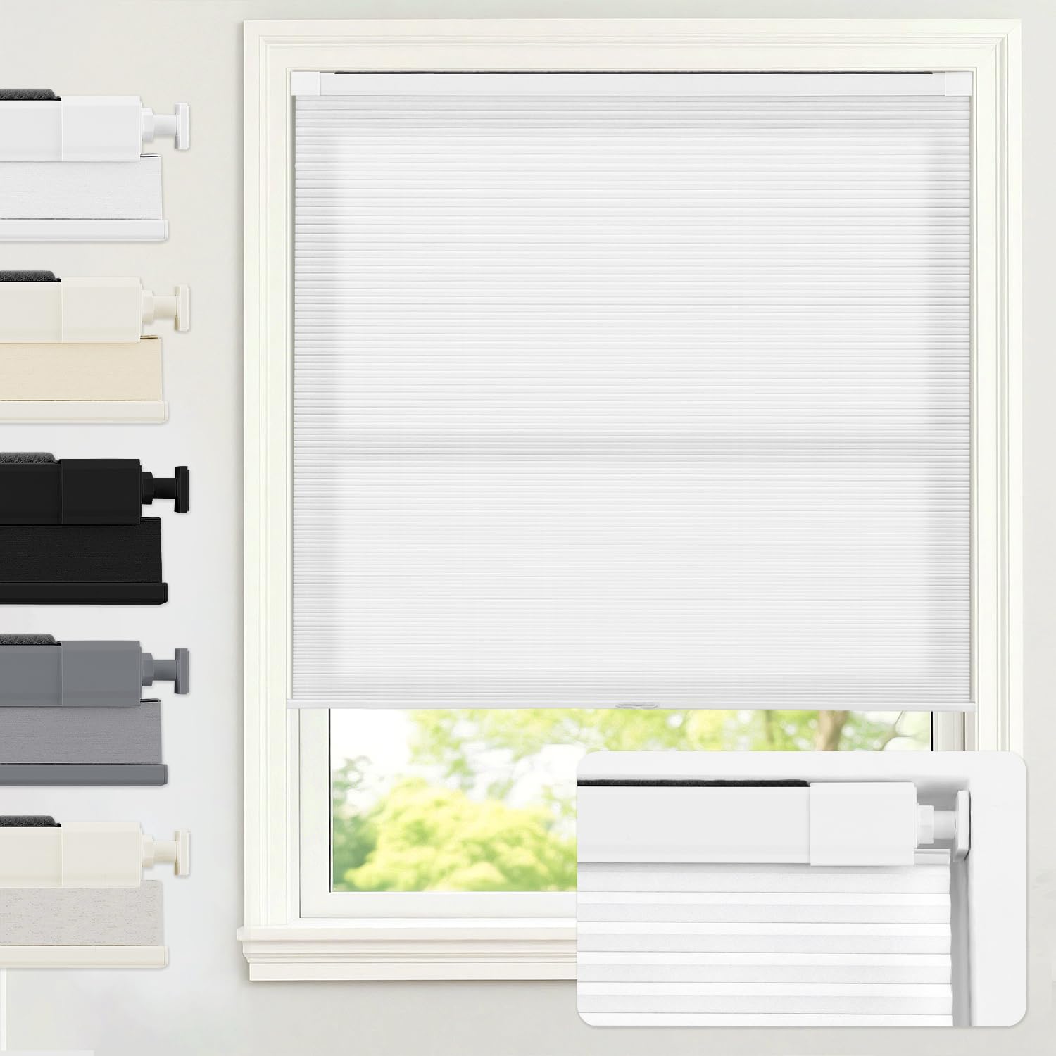 aosky no tools no drill cordless cellular shades blinds for indoor windows, light filtering thermal insulated honeycomb window blinds shades for living room bedroom, 69" w x 48" h, white